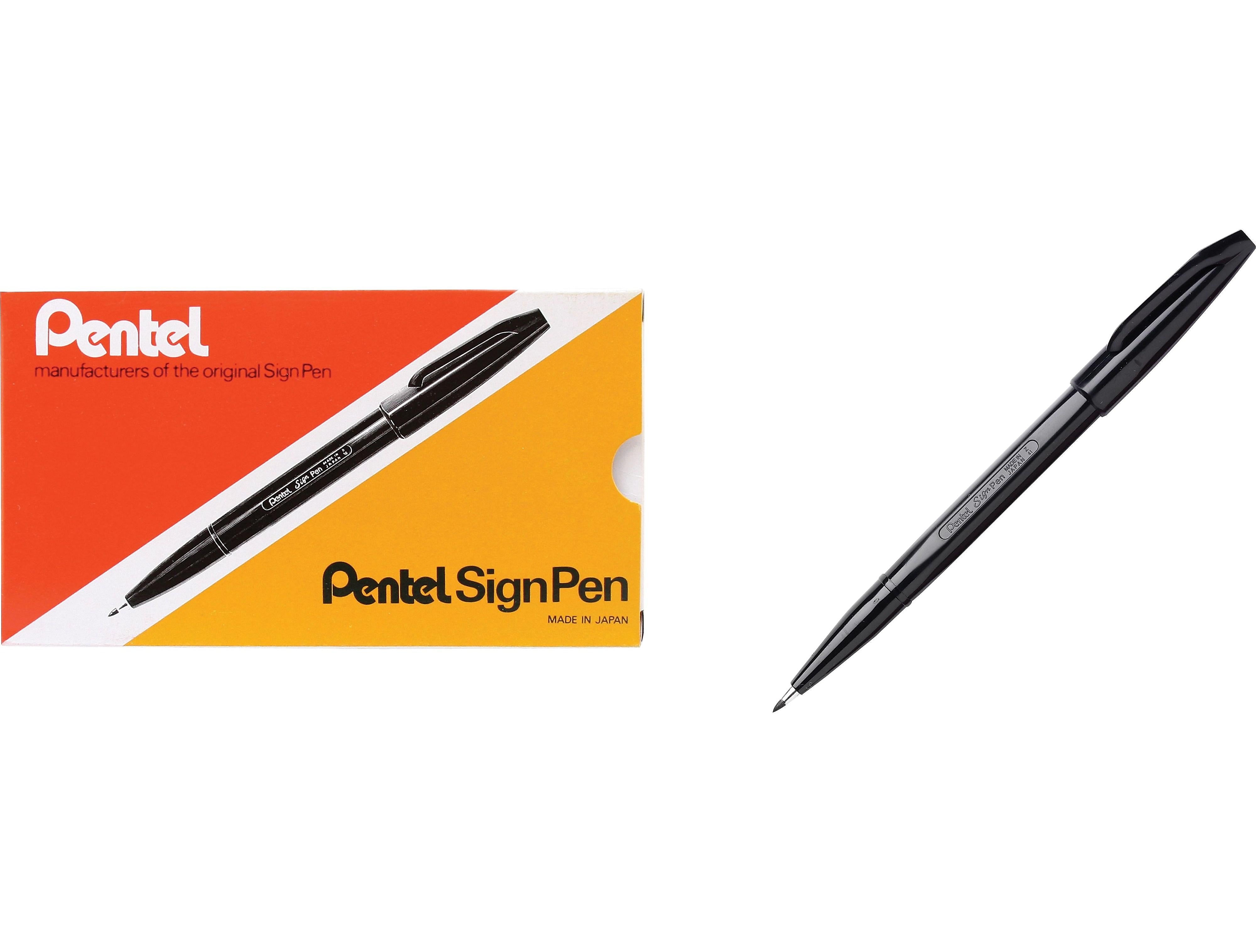 Pentel Sign Felt Pens, Fine Point, Black Ink, Dozen