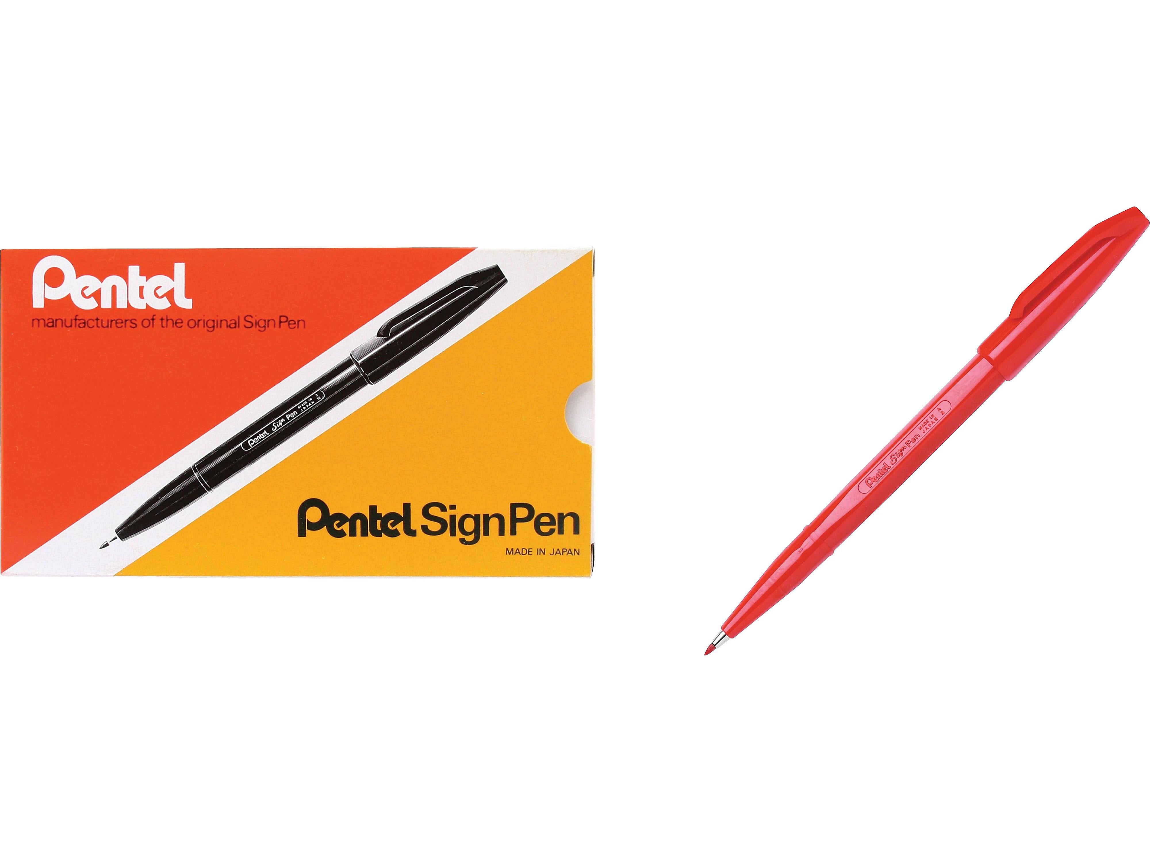 Pentel Sign Felt Pens, Fine Point, Red Ink, Dozen