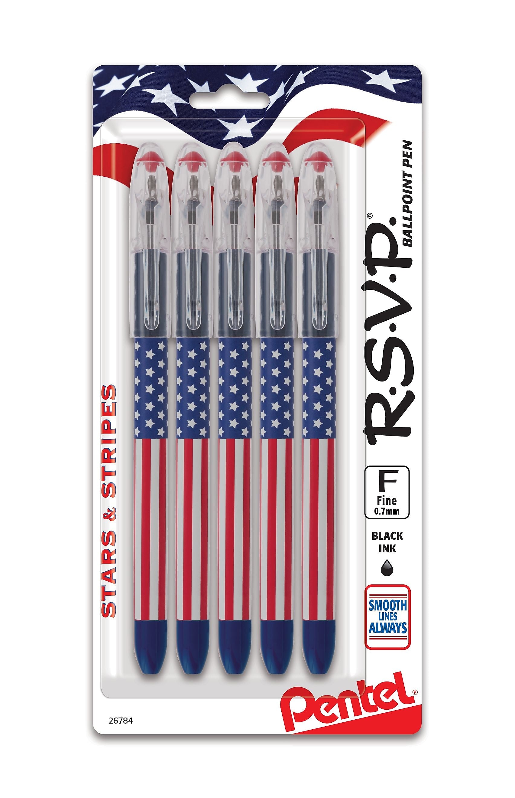 Pentel Stars & Stripes Edition RSVP Ballpoint Pens,Black Ink, 5/Pack