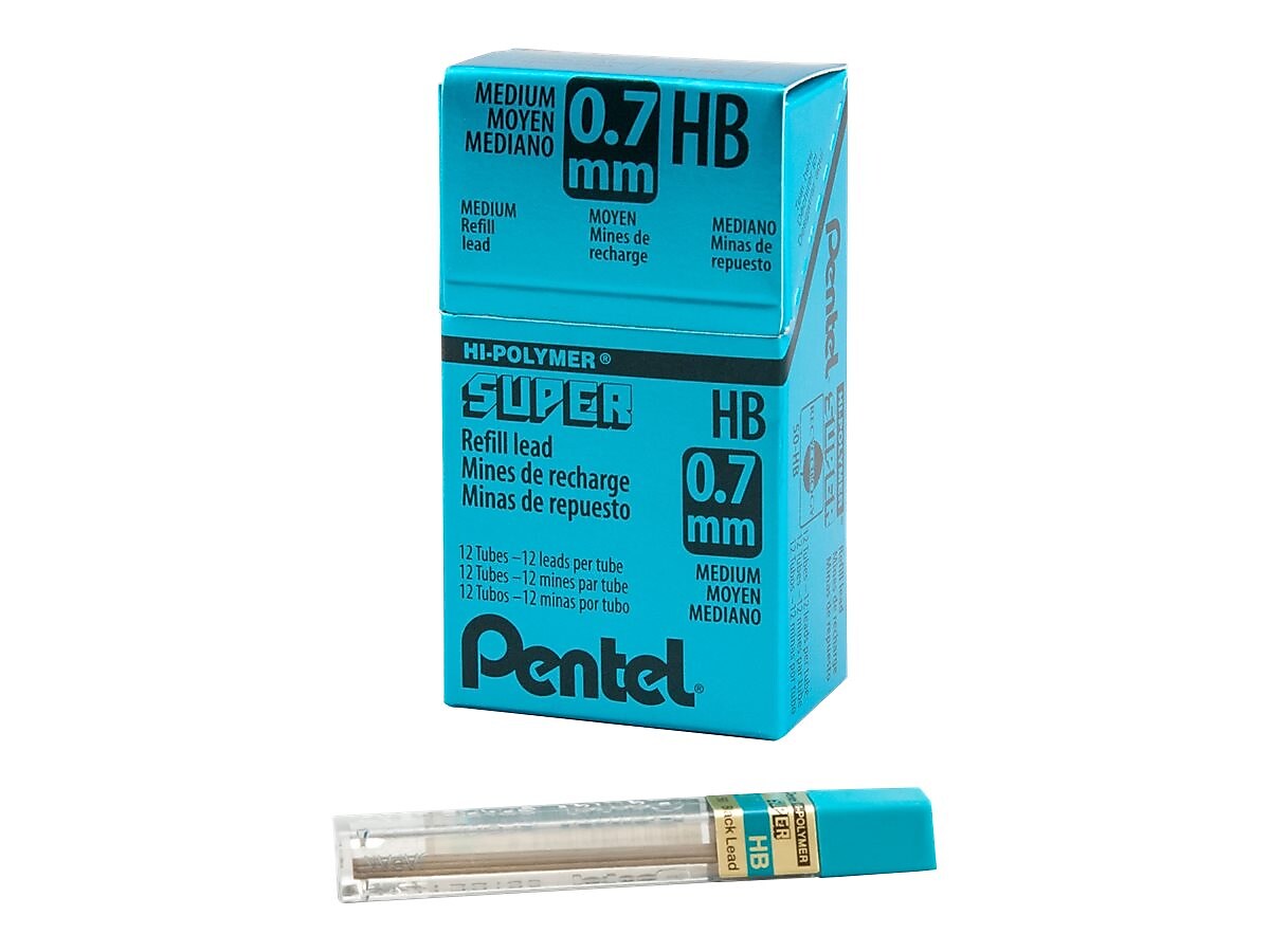 Pentel Super Hi-Polymer Lead Refill, 0.7mm, 12/Leads, Dozen