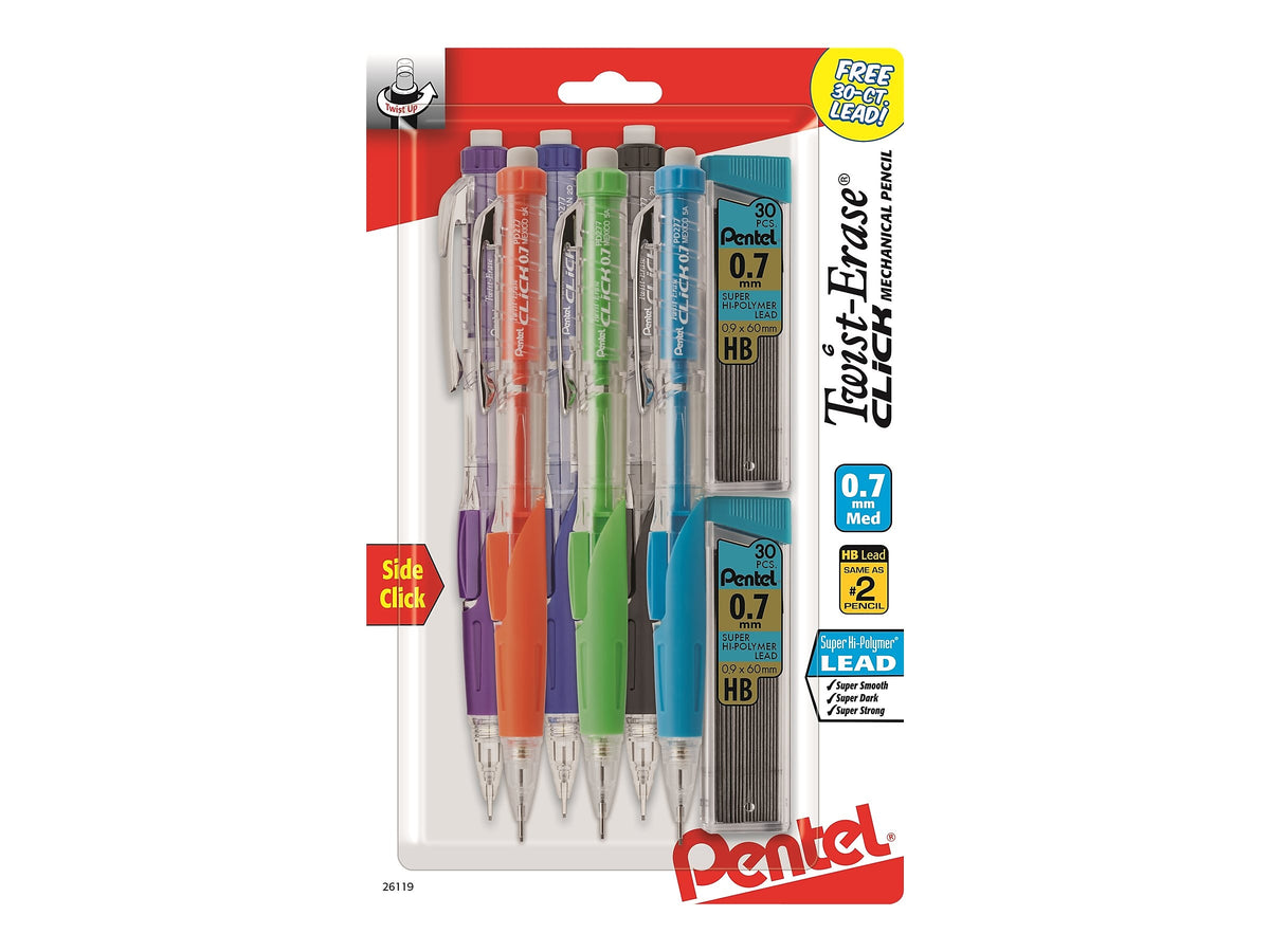 Pentel Twist-Erase Click Mechanical Pencil, 0.7mm, #2 Medium Lead, 6/Pack