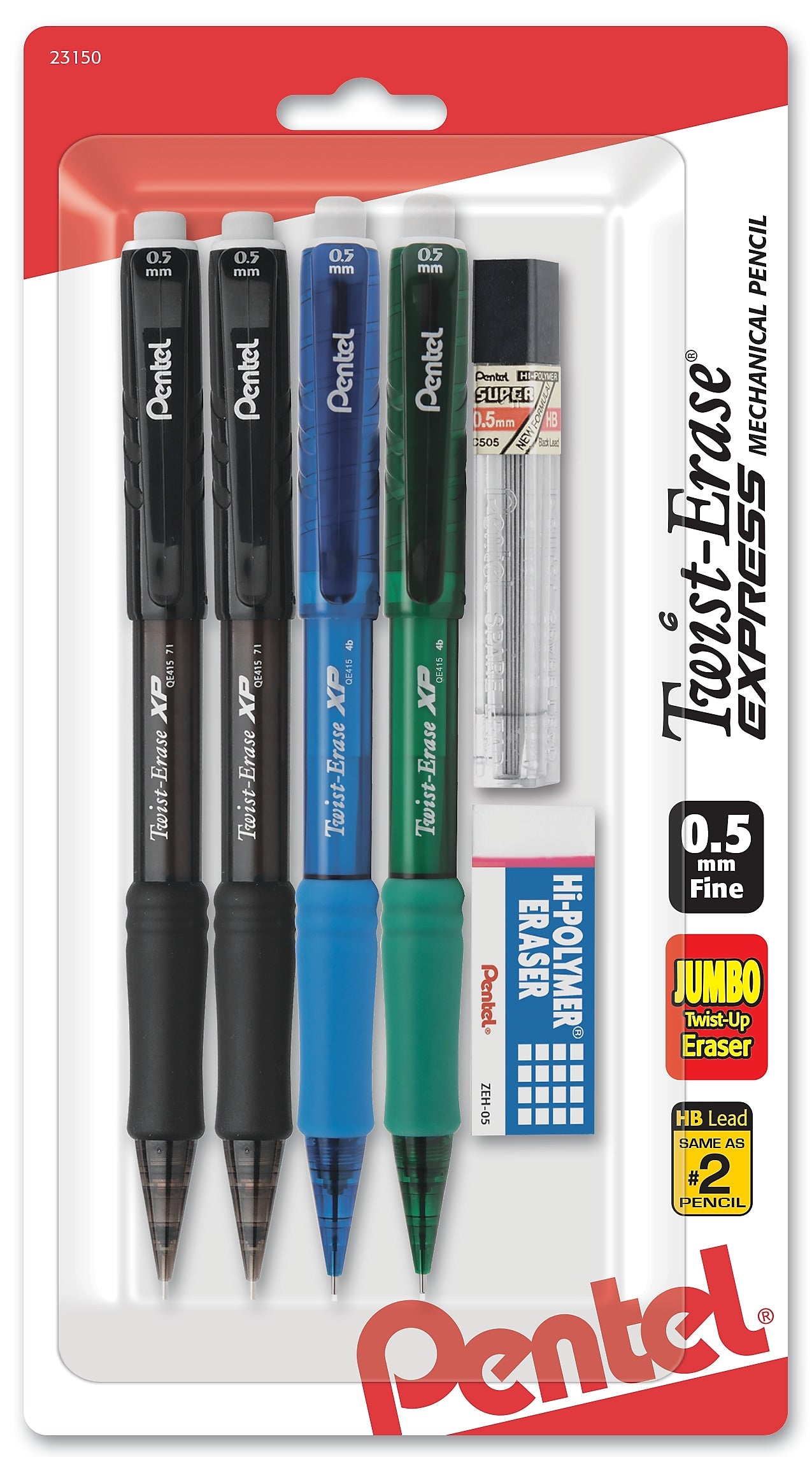 Pentel Twist-Erase EXPRESS Mechanical Pencil, 0.5mm, #2 Medium Lead, 4/Pack