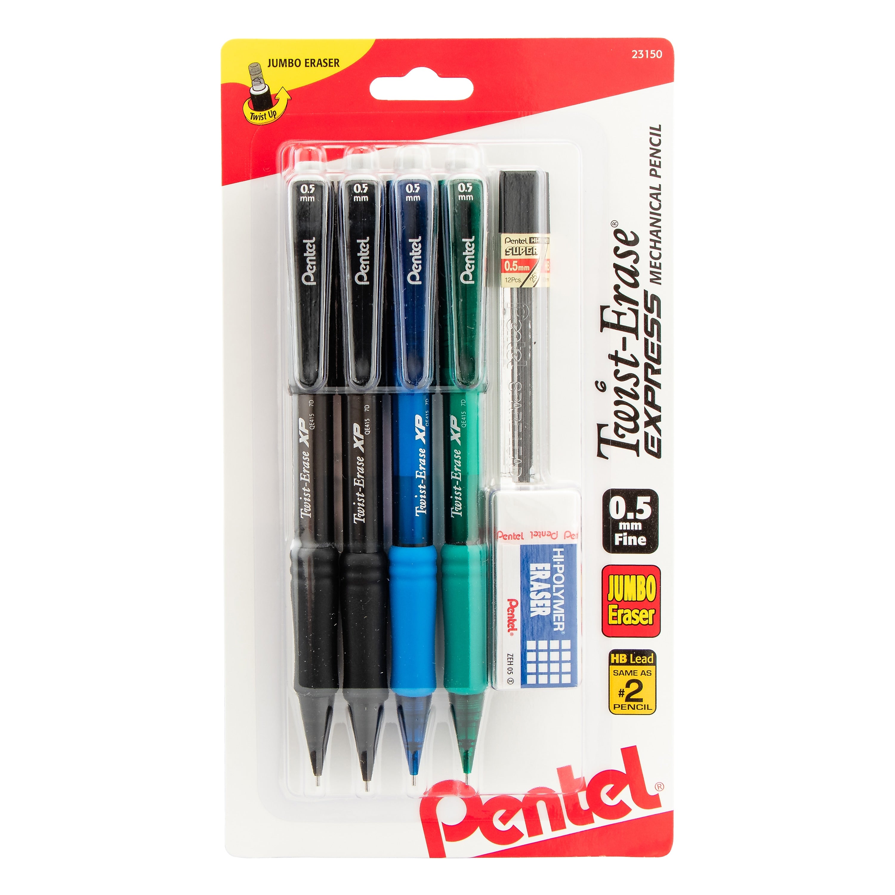 Pentel Twist-Erase EXPRESS Mechanical Pencil, 0.5mm, #2 Medium Lead, 4/Pack