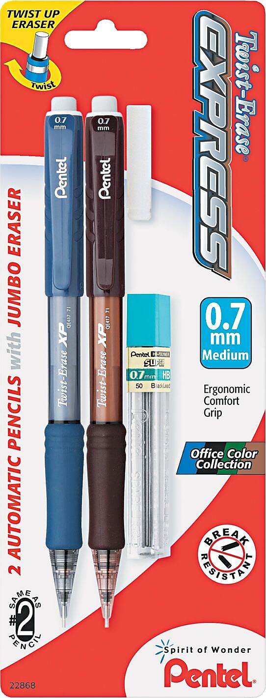 Pentel Twist-Erase EXPRESS Mechanical Pencil, 0.7mm, #2 Medium Lead, 2/Pack