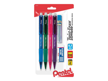 Pentel Twist-Erase EXPRESS Mechanical Pencil, 0.7mm, #2 Medium Lead, 4/Pack