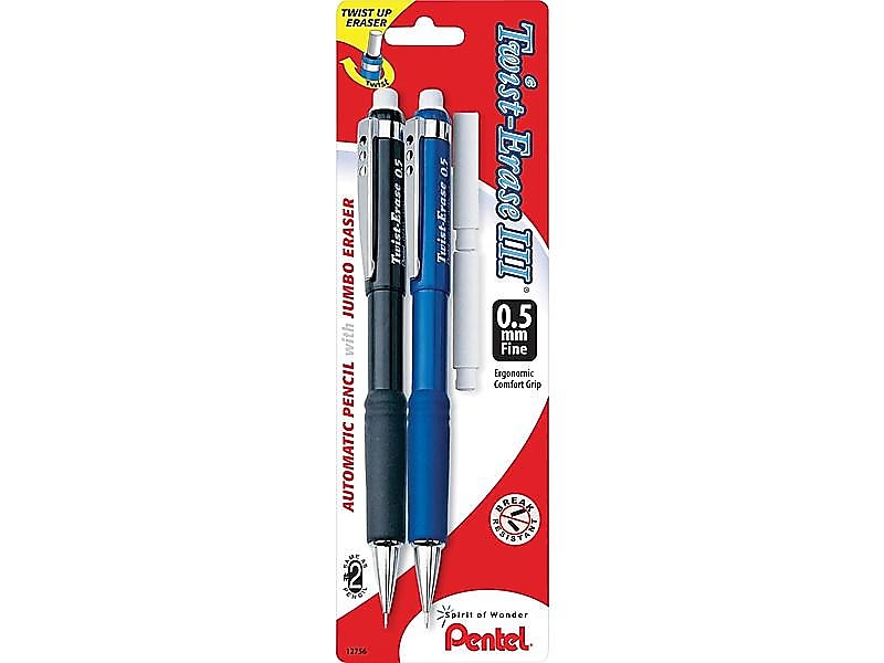 Pentel Twist-Erase III Mechanical Pencil, 0.5mm, #2 Medium Lead, 2/Pack