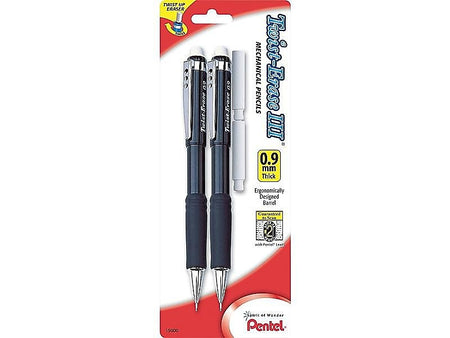 Pentel Twist-Erase III Mechanical Pencil, 0.9mm, #2 Medium Lead, 2/Pack