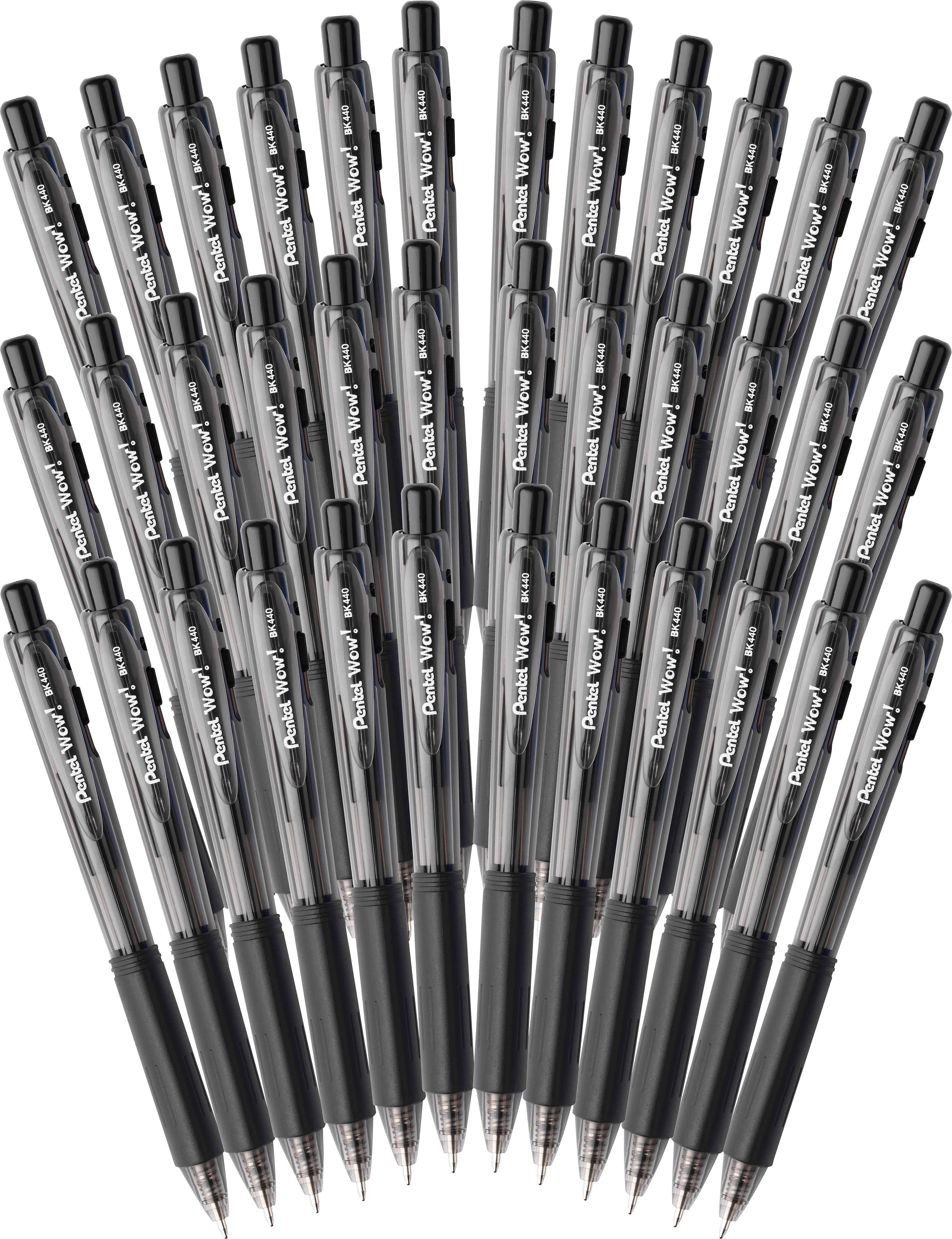 Pentel® WOW® Retractable Ballpoint Pens Bonus Pack, Medium Point, Black Ink, 36/Pack