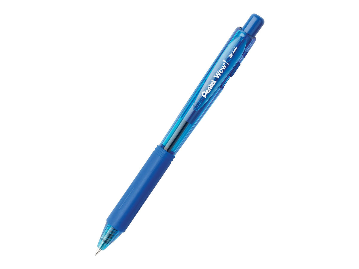 Pentel WOW! Retractable Ballpoint Pens, Medium Point, Blue Ink, 12/Pack