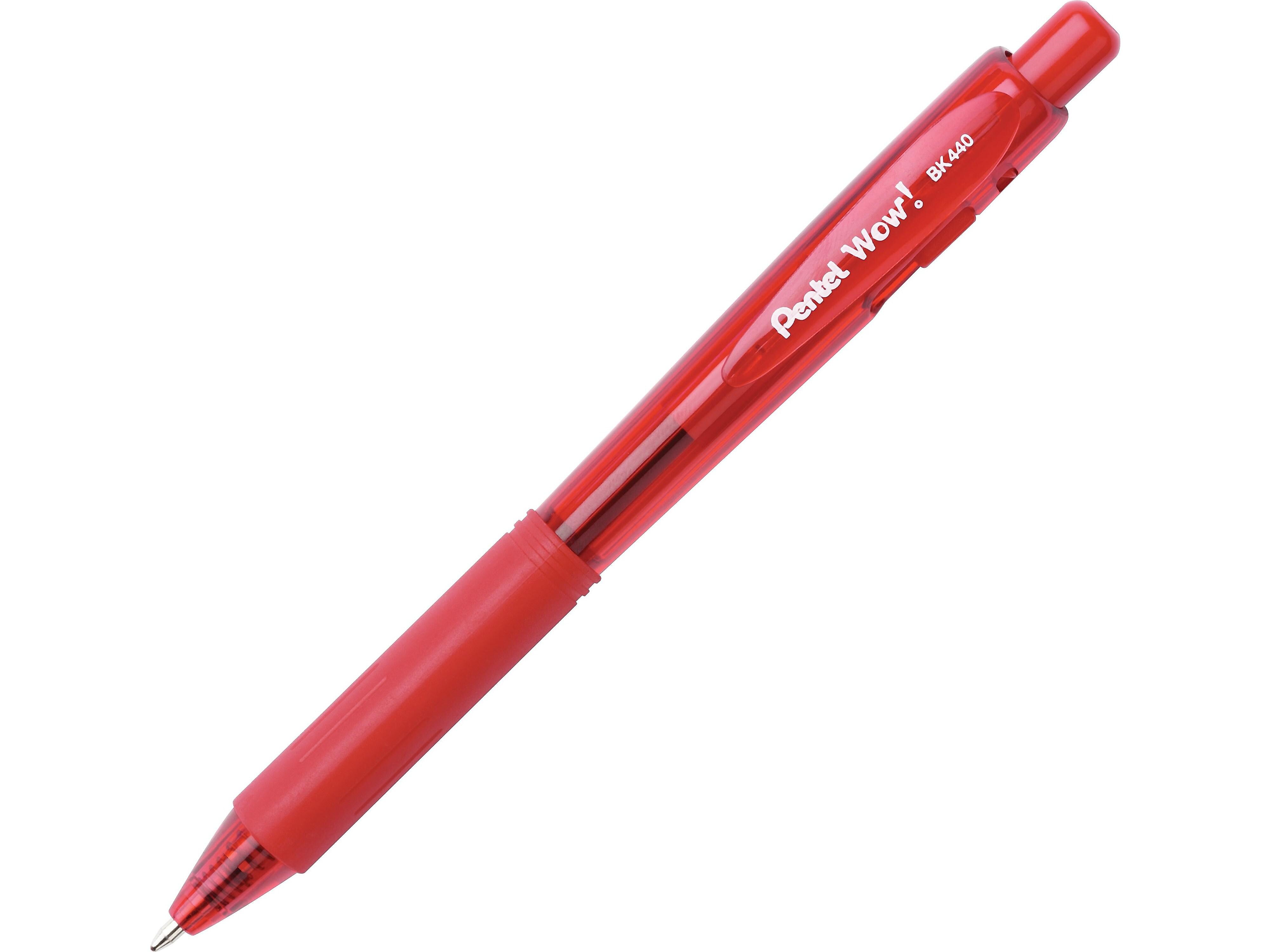 Pentel WOW! Retractable Ballpoint Pens, Medium Point, Red Ink, Dozen