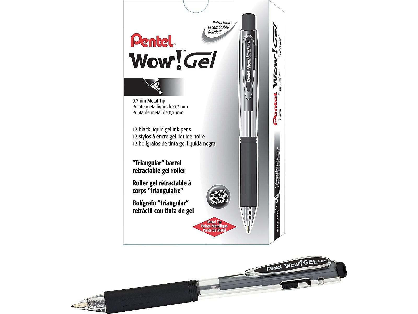 Pentel WOW! Retractable Gel Pens, Medium Point, Black Ink, Dozen