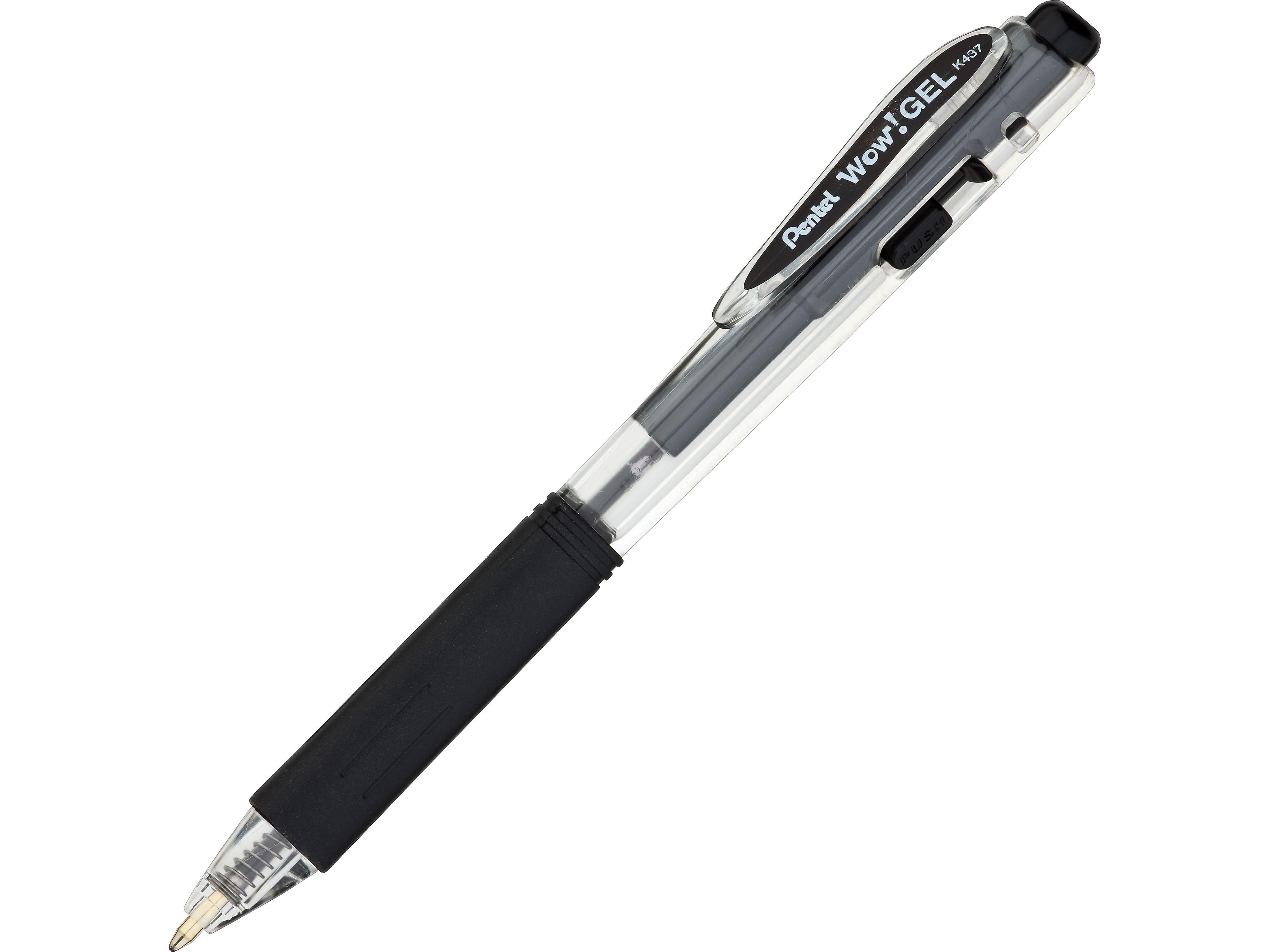 Pentel WOW! Retractable Gel Pens, Medium Point, Black Ink, Dozen