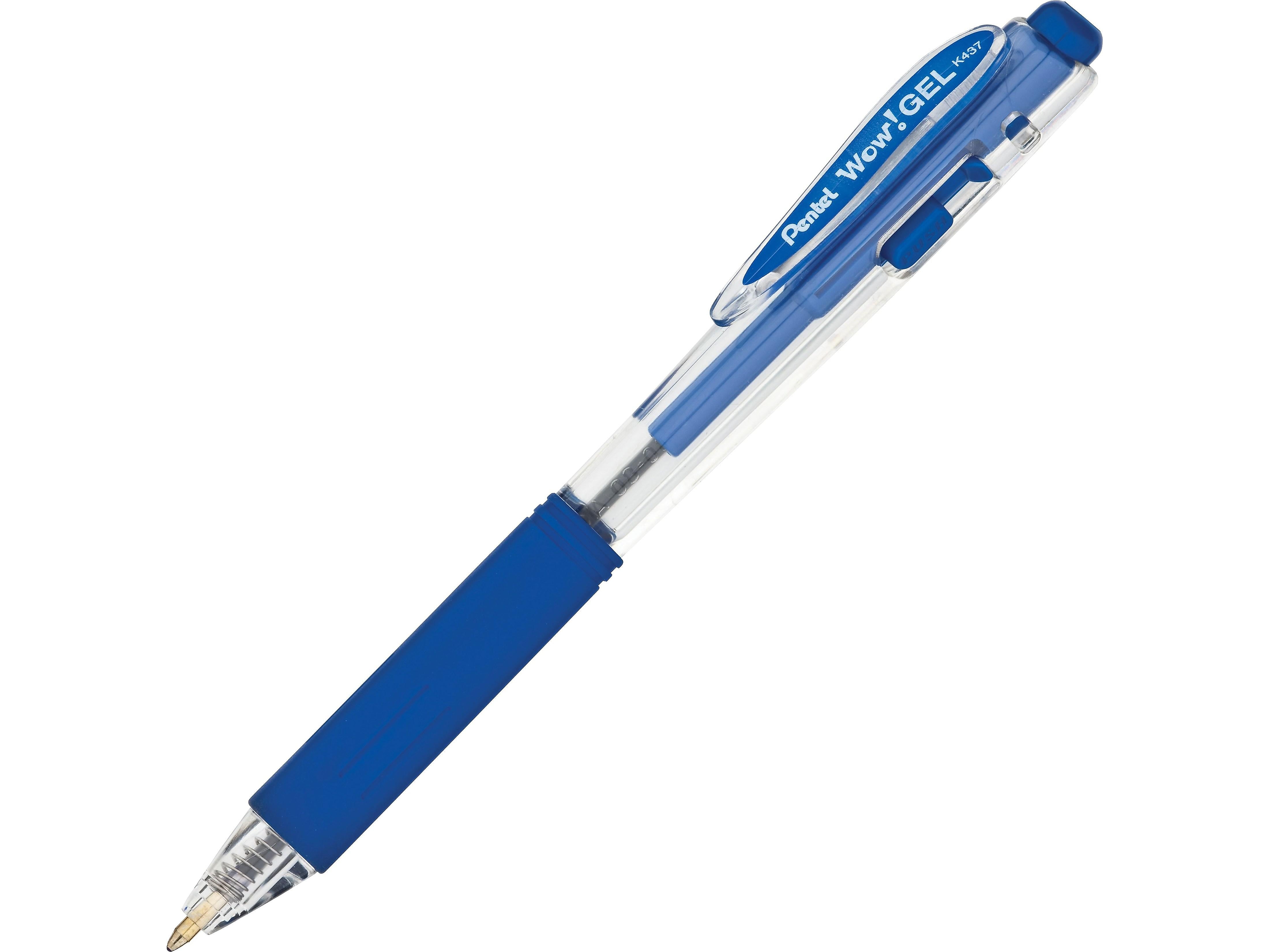 Pentel WOW! Retractable Gel Pens, Medium Point, Blue Ink, Dozen