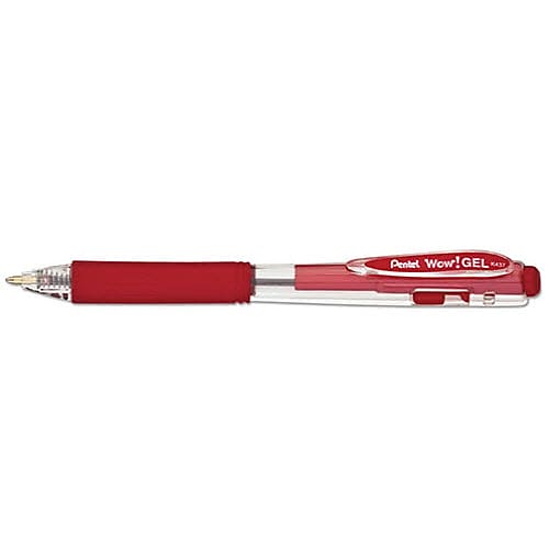 Pentel WOW! Retractable Gel Pens, Medium Point, Red Ink, Dozen