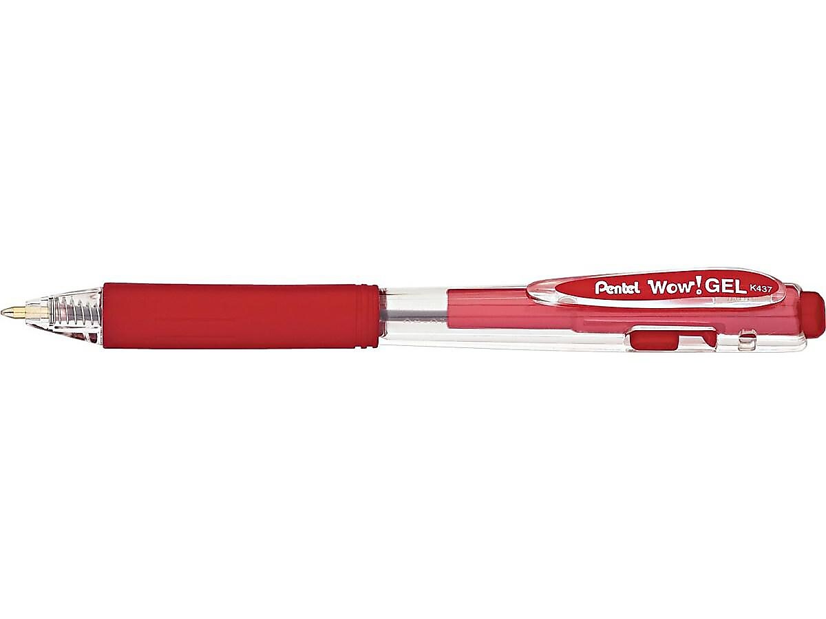Pentel WOW! Retractable Gel Pens, Medium Point, Red Ink, Dozen