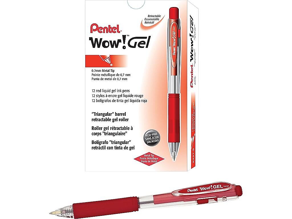 Pentel WOW! Retractable Gel Pens, Medium Point, Red Ink, Dozen