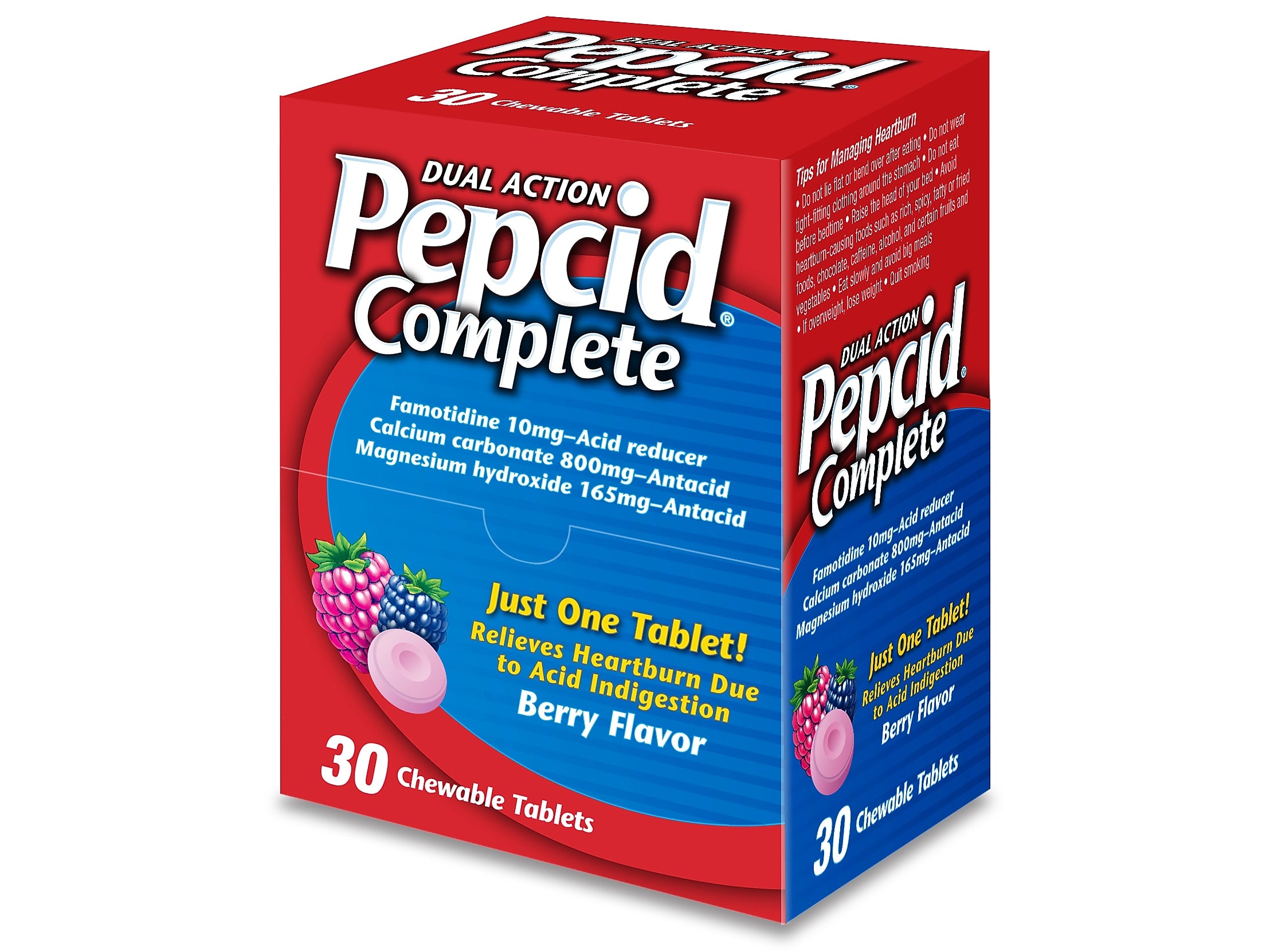 Pepcid Complete Dual-Action Antacid, Chewable Tablet, Berry Flavor, 30/Box