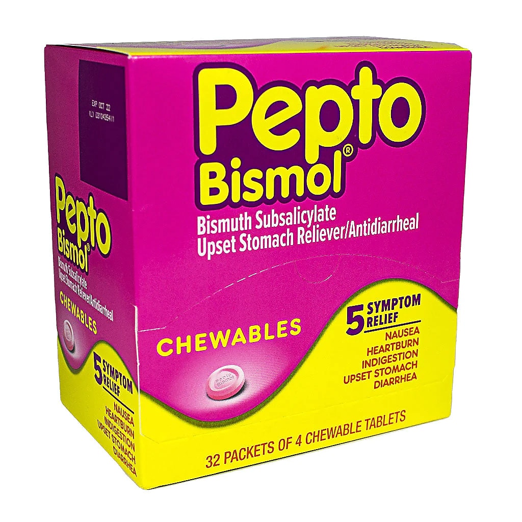 Pepto Bismol, 5 Symptom Relief Chewable Tablets, Original, 32 Counts