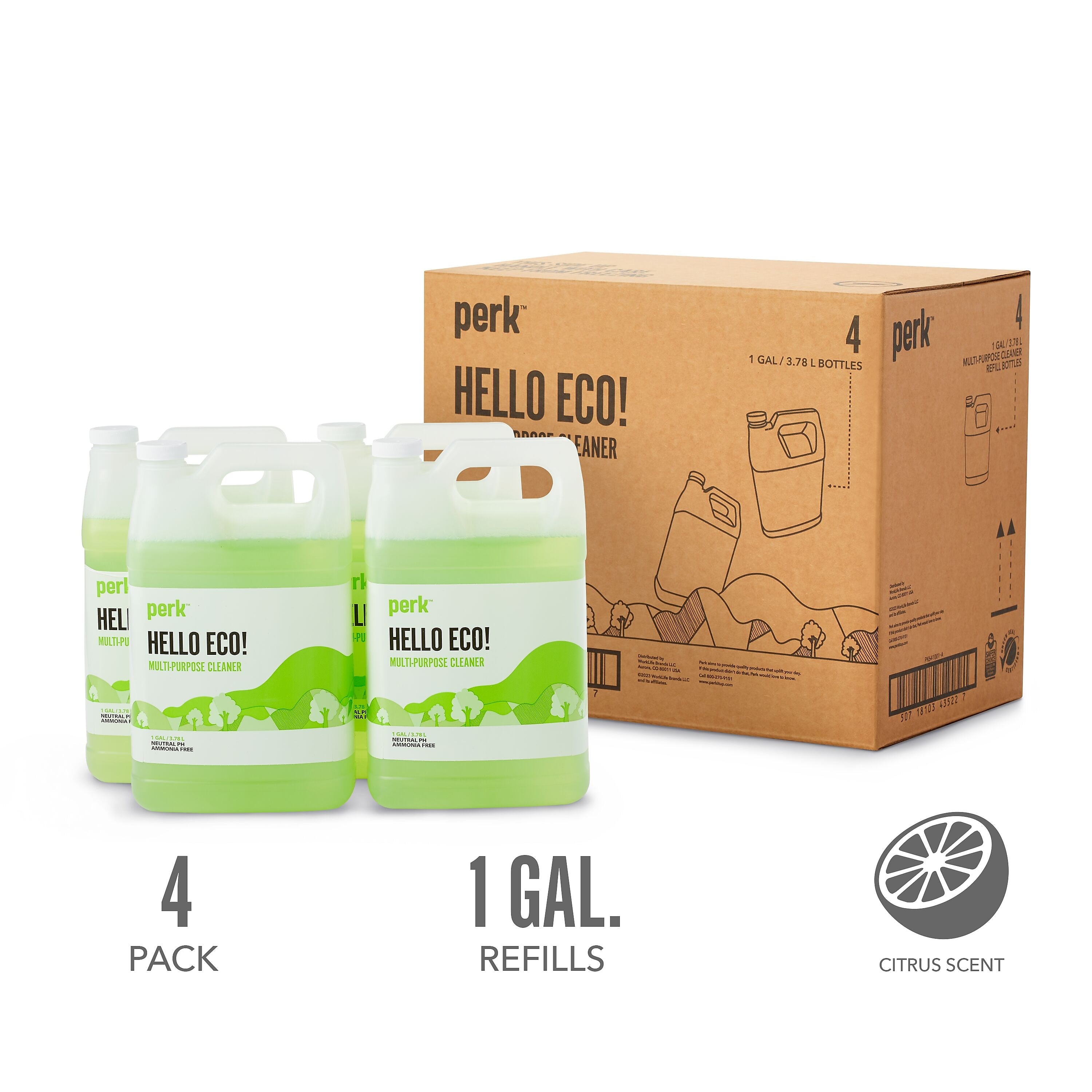 Perk All Purpose Cleaner Refills, Ready To Use, 1 Gallon, 4/Carton