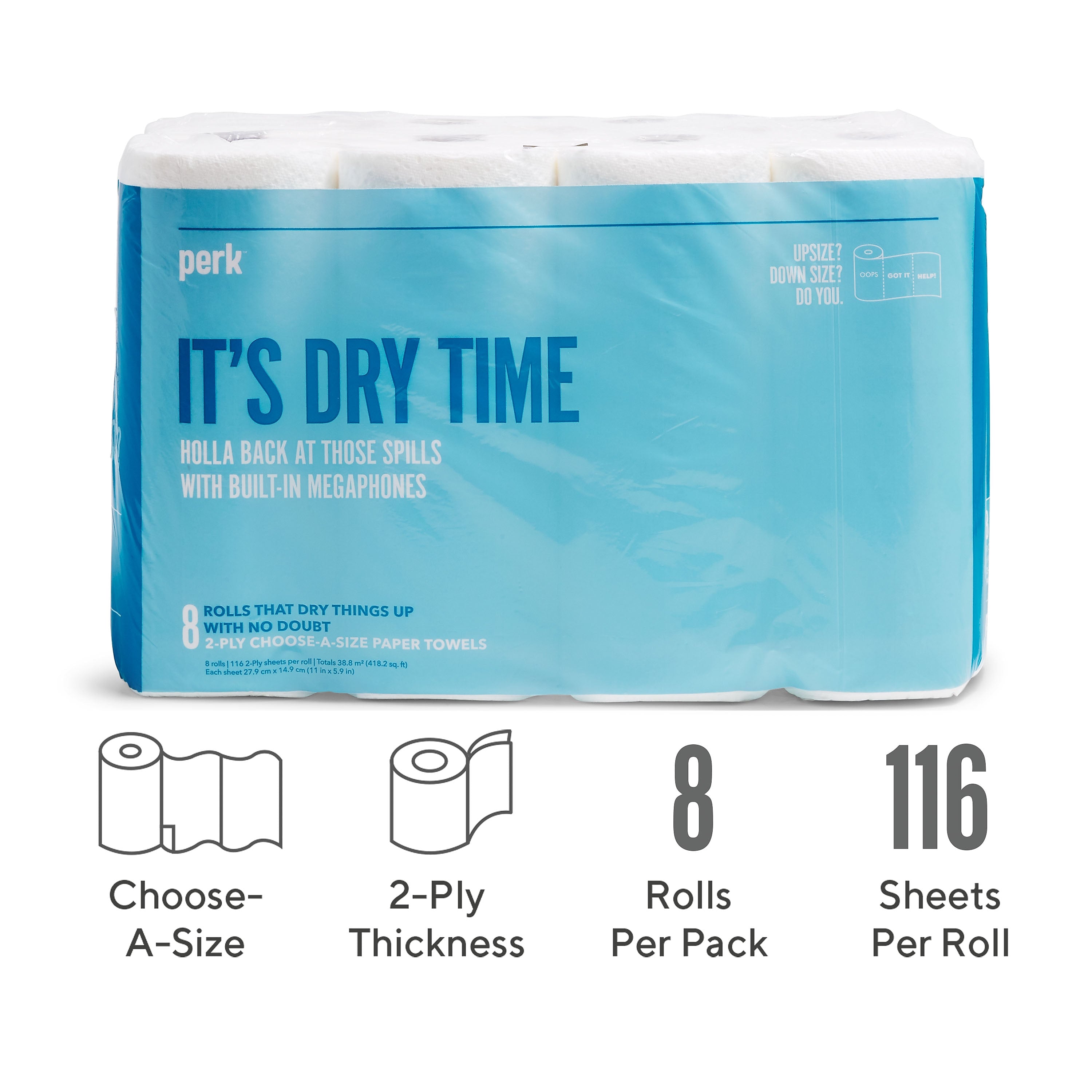 Perk™ Choose-A-Size Paper Towels, 2-ply, 116 Sheets/Roll, 8 Rolls/Pack