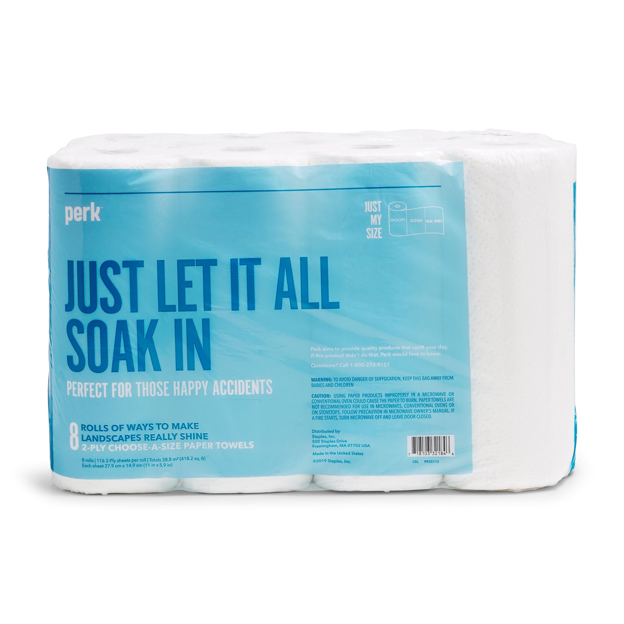 Perk™ Choose-A-Size Paper Towels, 2-ply, 116 Sheets/Roll, 8 Rolls/Pack