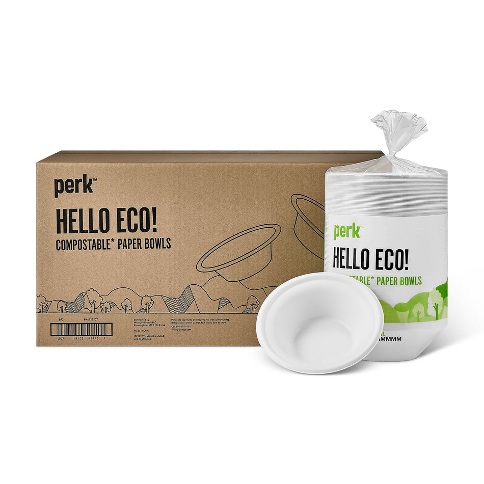 Perk™ Compostable Paper Bowls, 12 Oz., White, 750/Carton