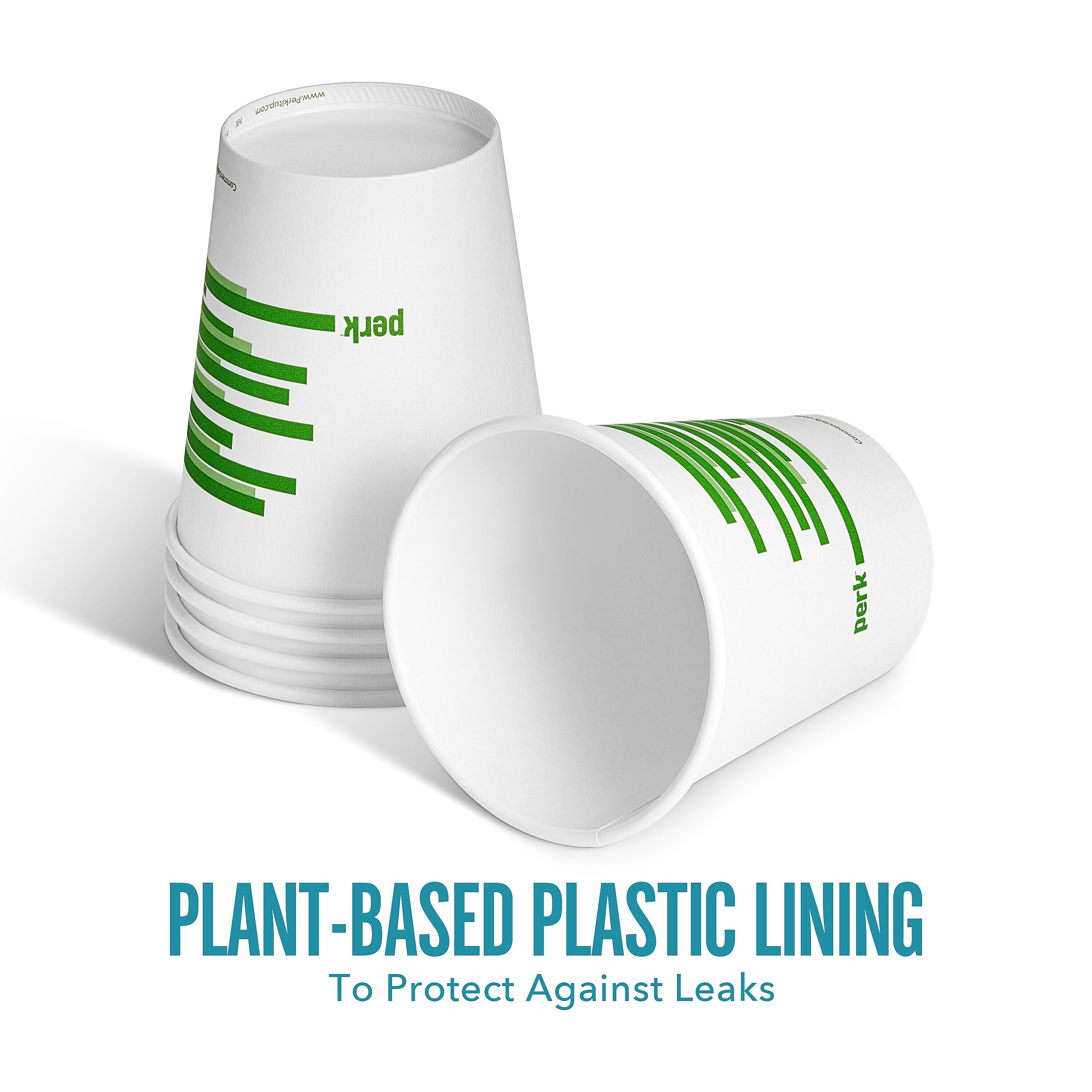 Perk™ Compostable Paper Hot Cup, 10 Oz., White/Green, 50/Pack