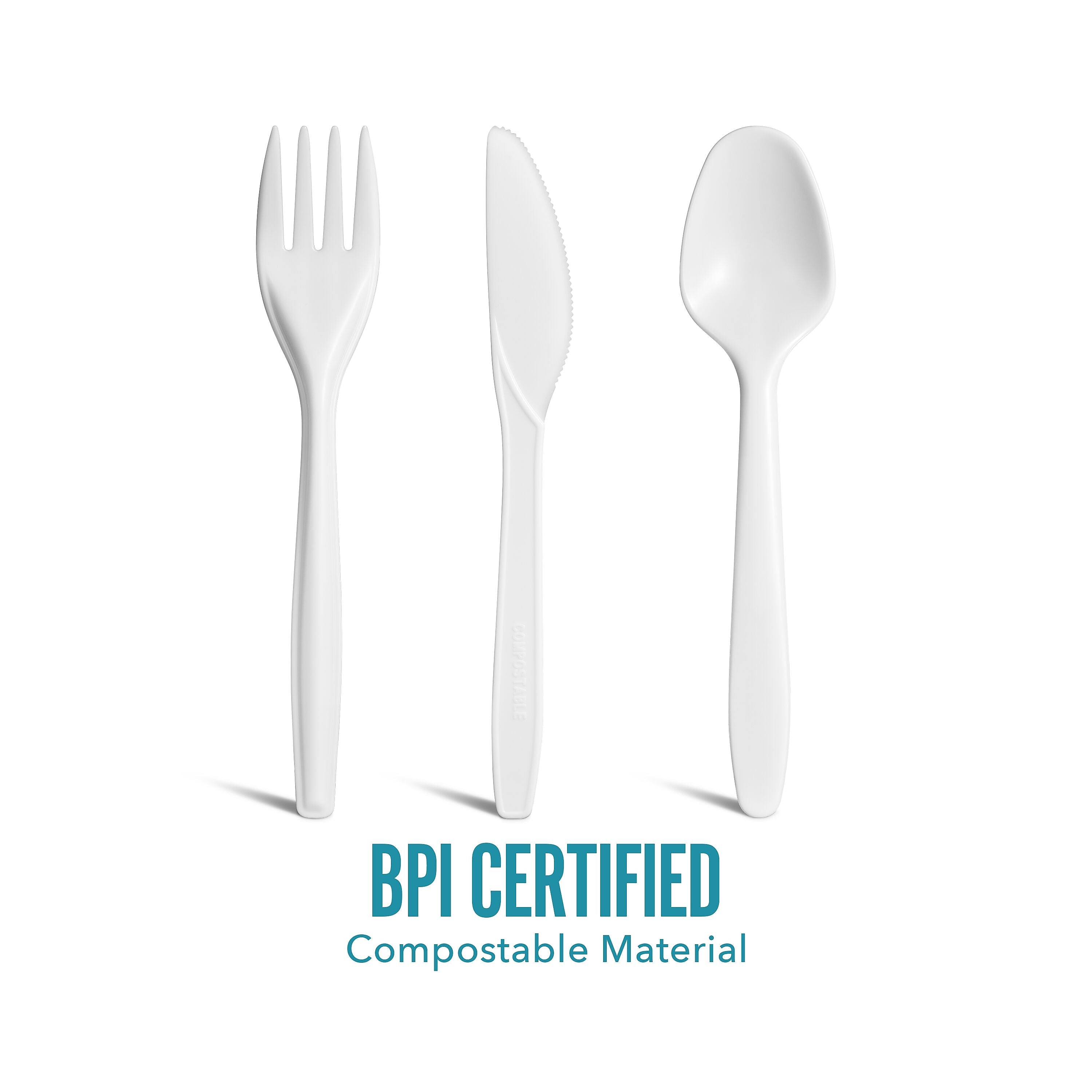 Perk™ Compostable PLA Assorted Cutlery, Medium-Weight, White, 360/Pack