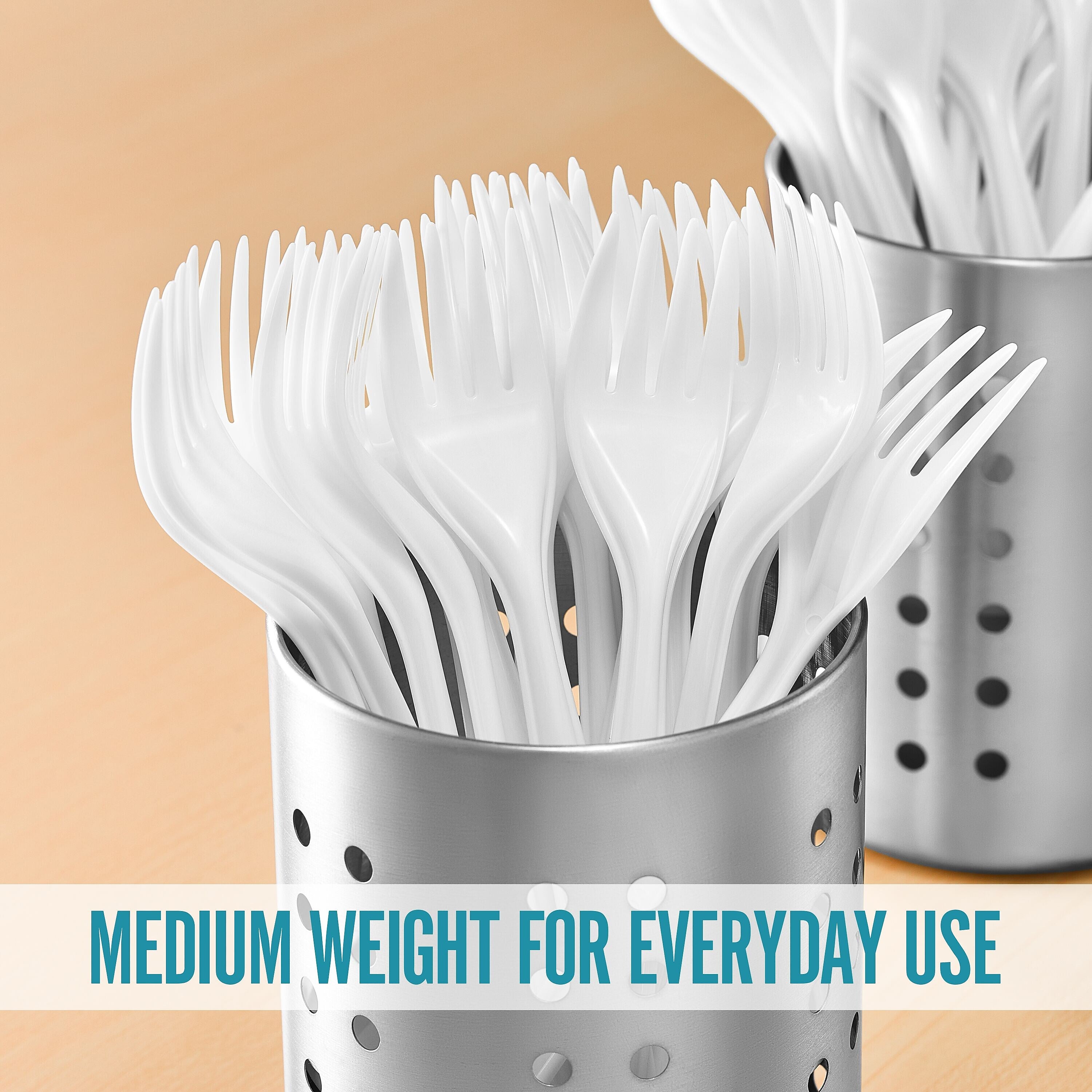 Perk™ Compostable PLA Fork, Medium-Weight, White, 300/Pack