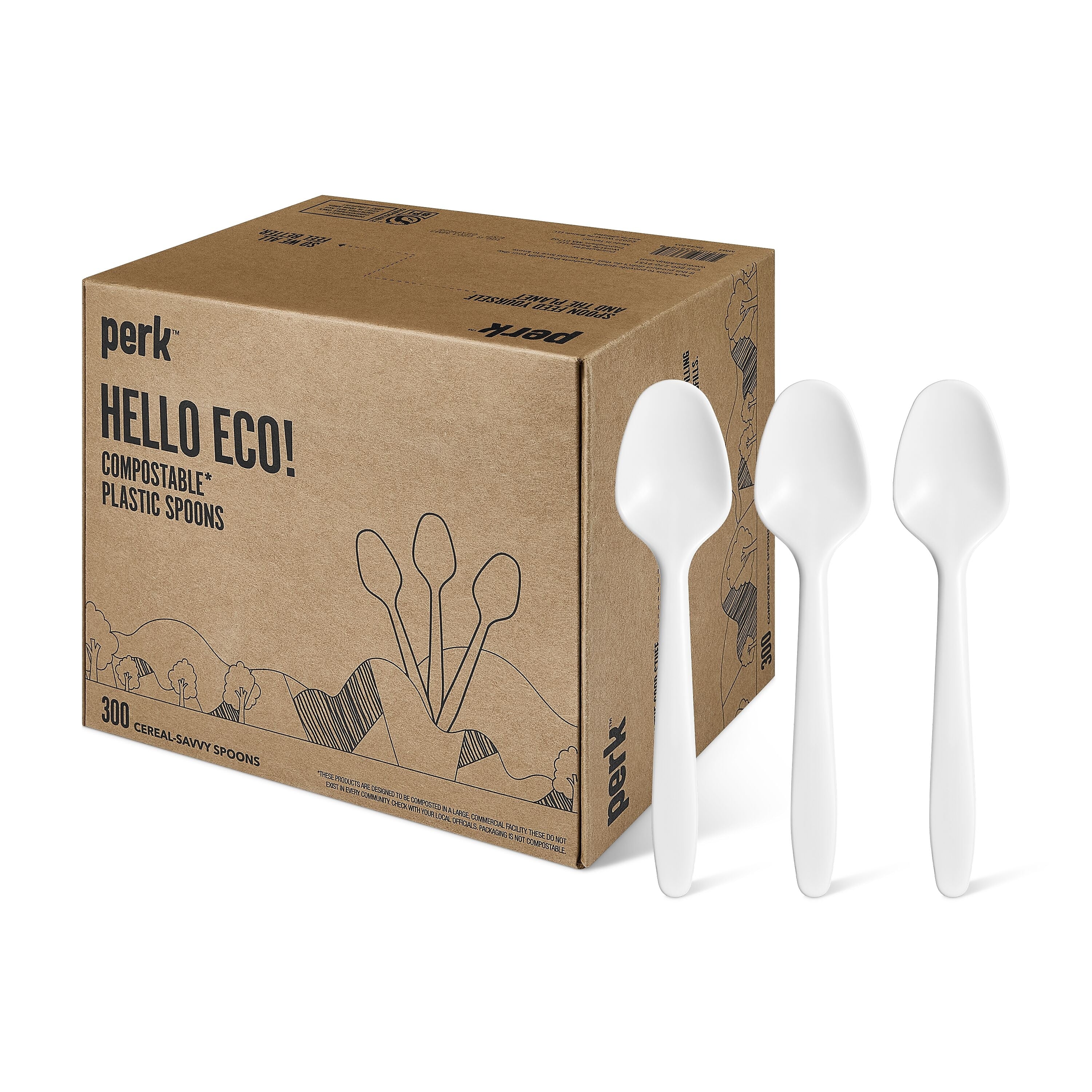 Perk™ Compostable PLA Spoon, Medium-Weight, White, 1800/Carton