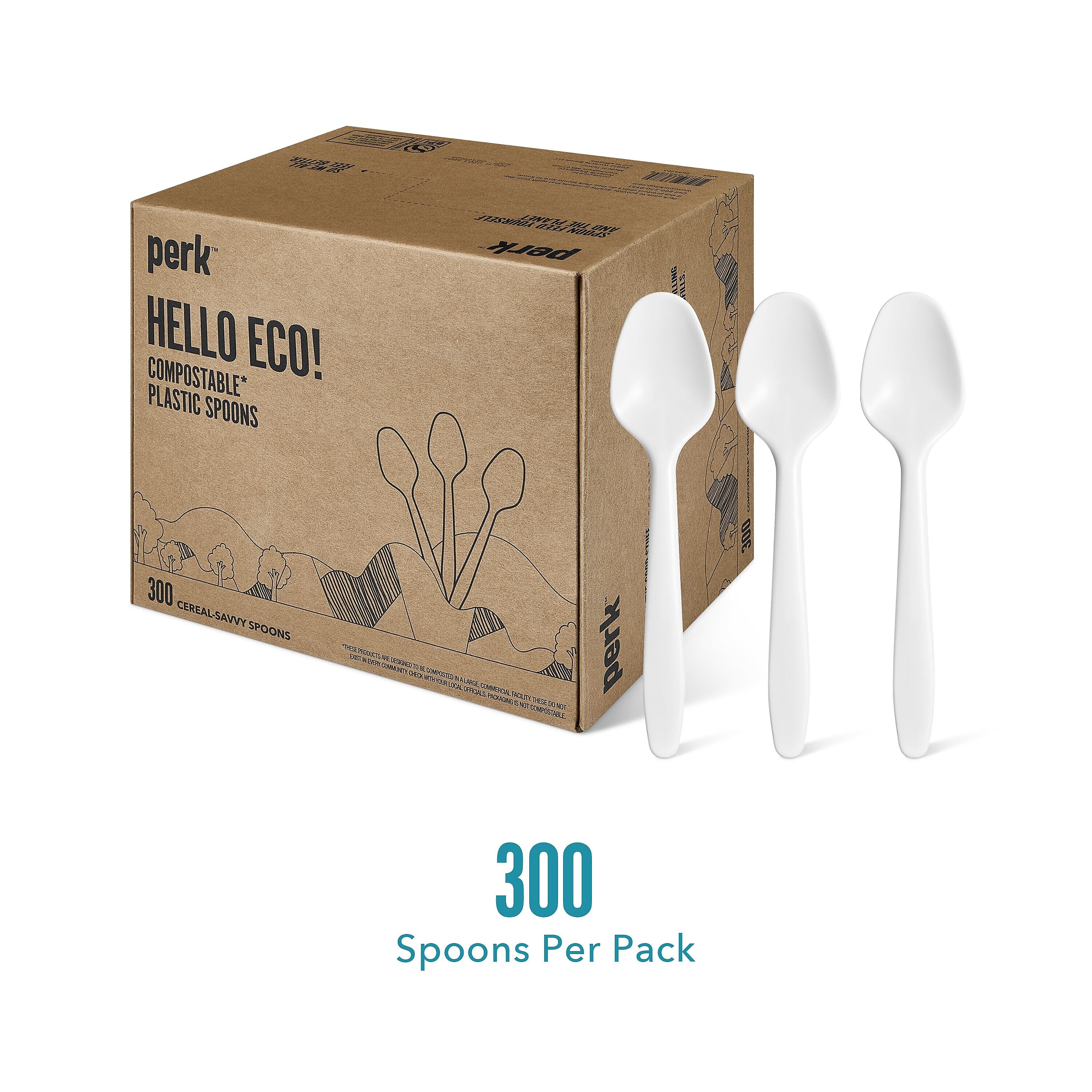 Perk™ Compostable PLA Spoon, Medium-Weight, White, 300/Pack