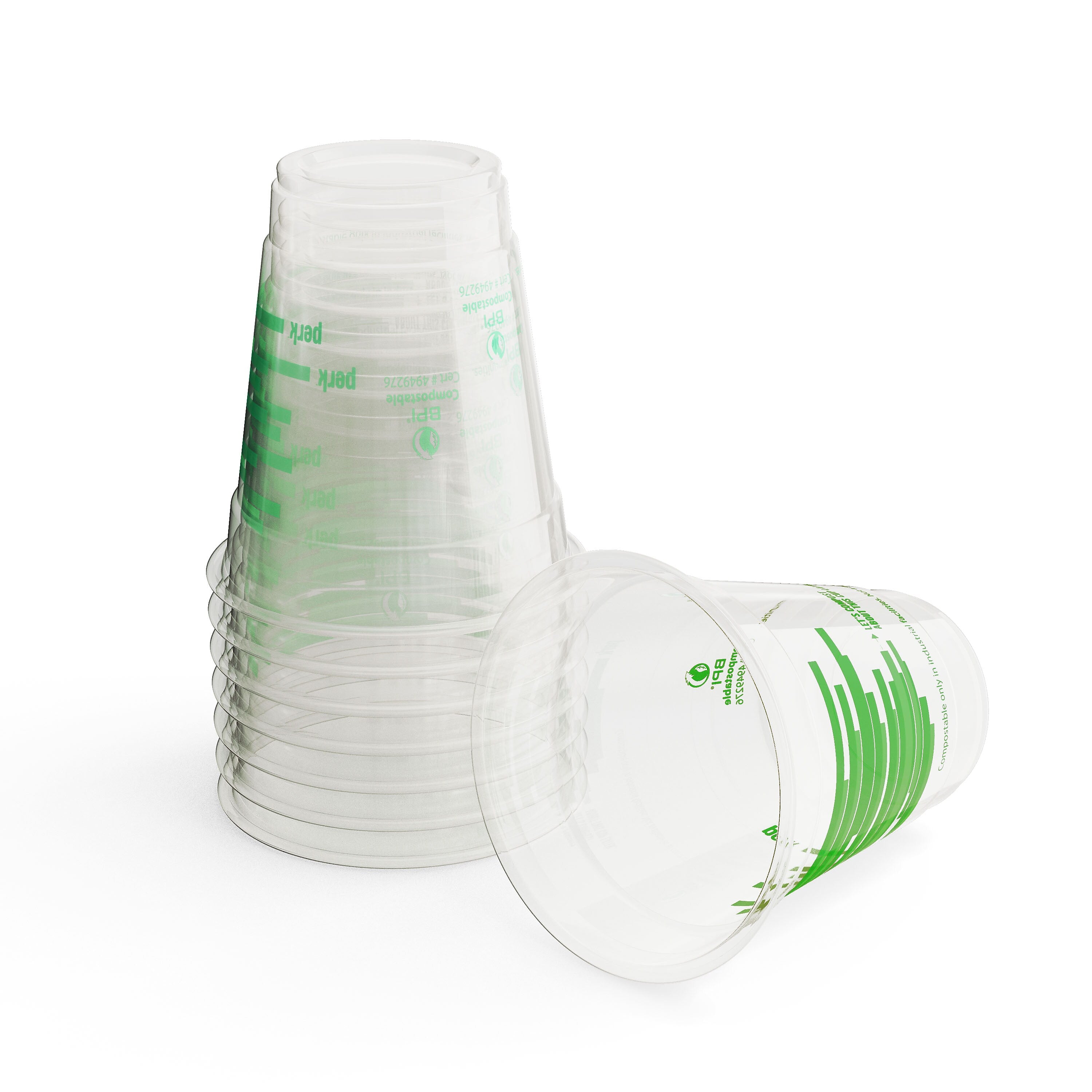 Perk™ Compostable Plastic Cold Cup, 12 Oz., Clear/Green, 300/Carton