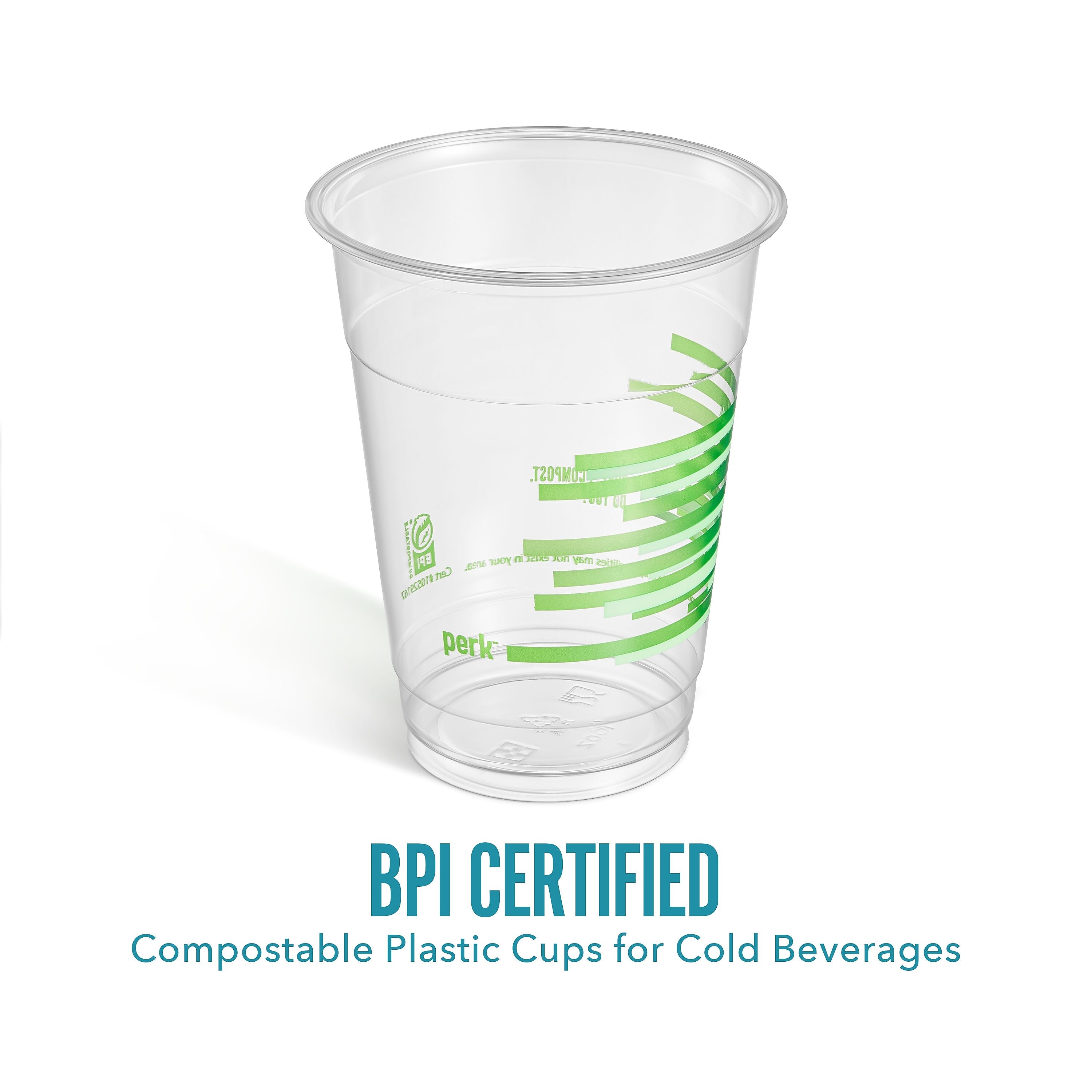Perk™ Compostable Plastic Cold Cup, 16 Oz., Clear/Green, 300/Carton