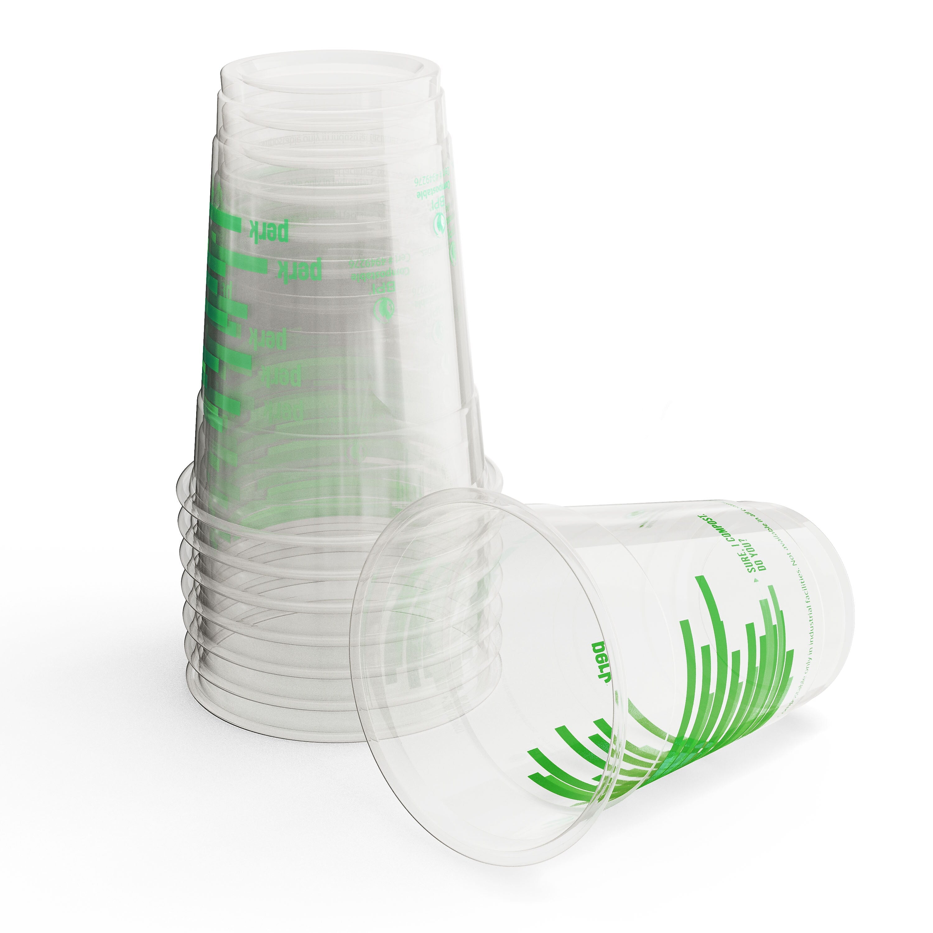 Perk™ Compostable Plastic Cold Cup, 16 Oz., Clear/Green, 300/Carton