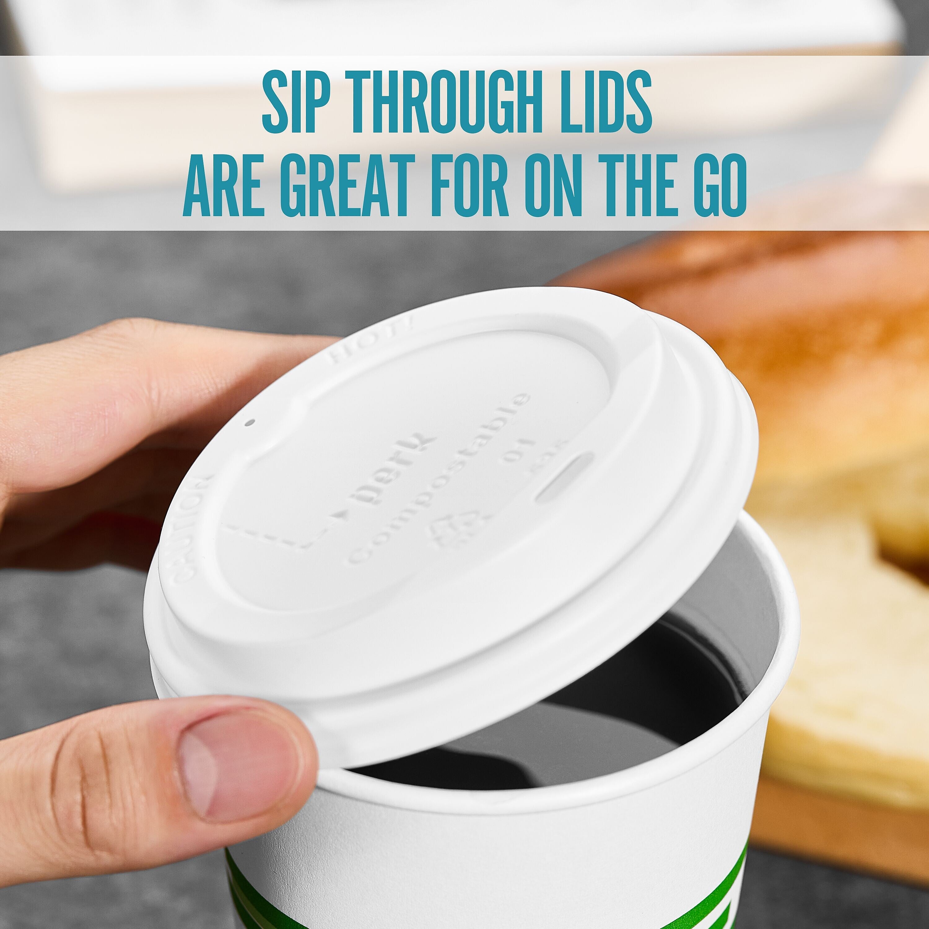 Perk™ Compostable Plastic Hot Cup Lid, 10/12/16 Oz., White, 500/Carton