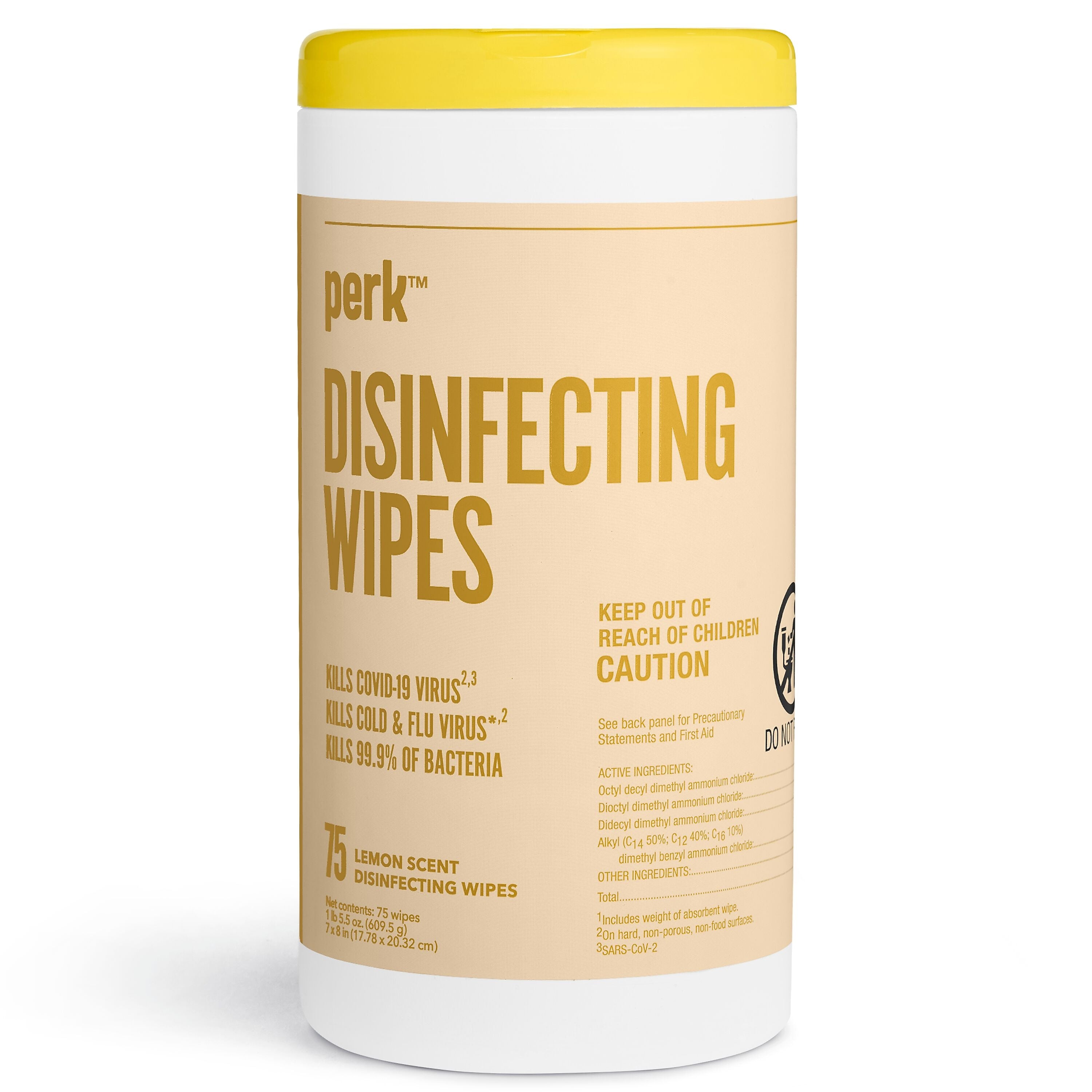 Perk™ Disinfecting Wipes, Lemon, 75 Wipes/Pack