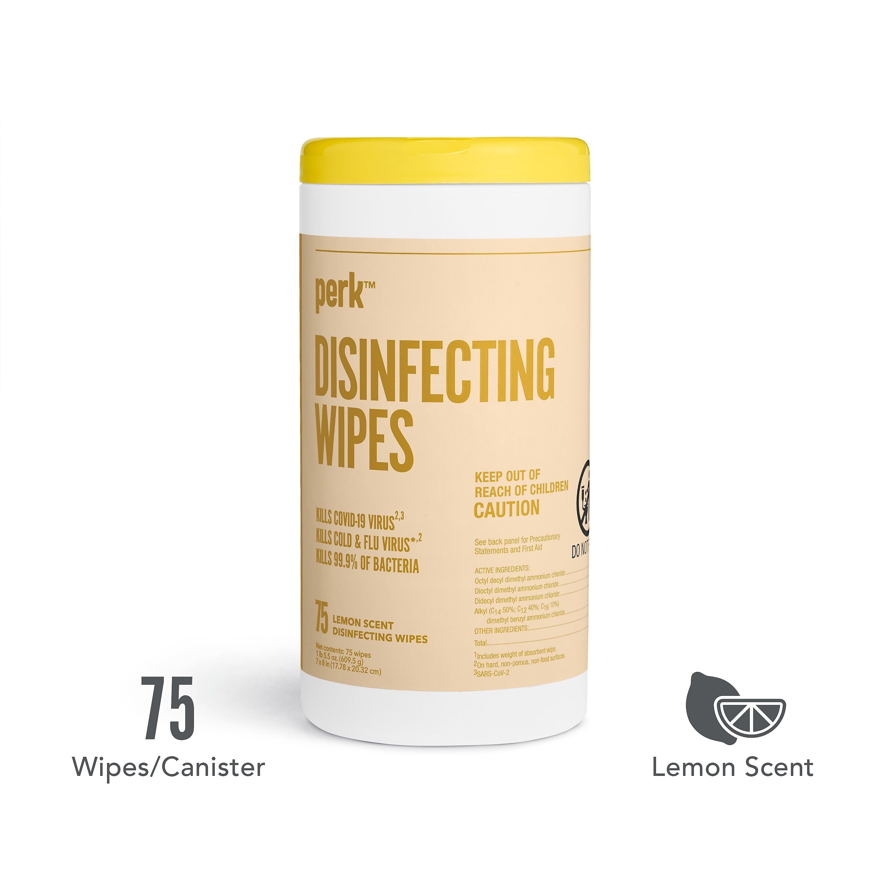Perk™ Disinfecting Wipes, Lemon, 75 Wipes/Pack
