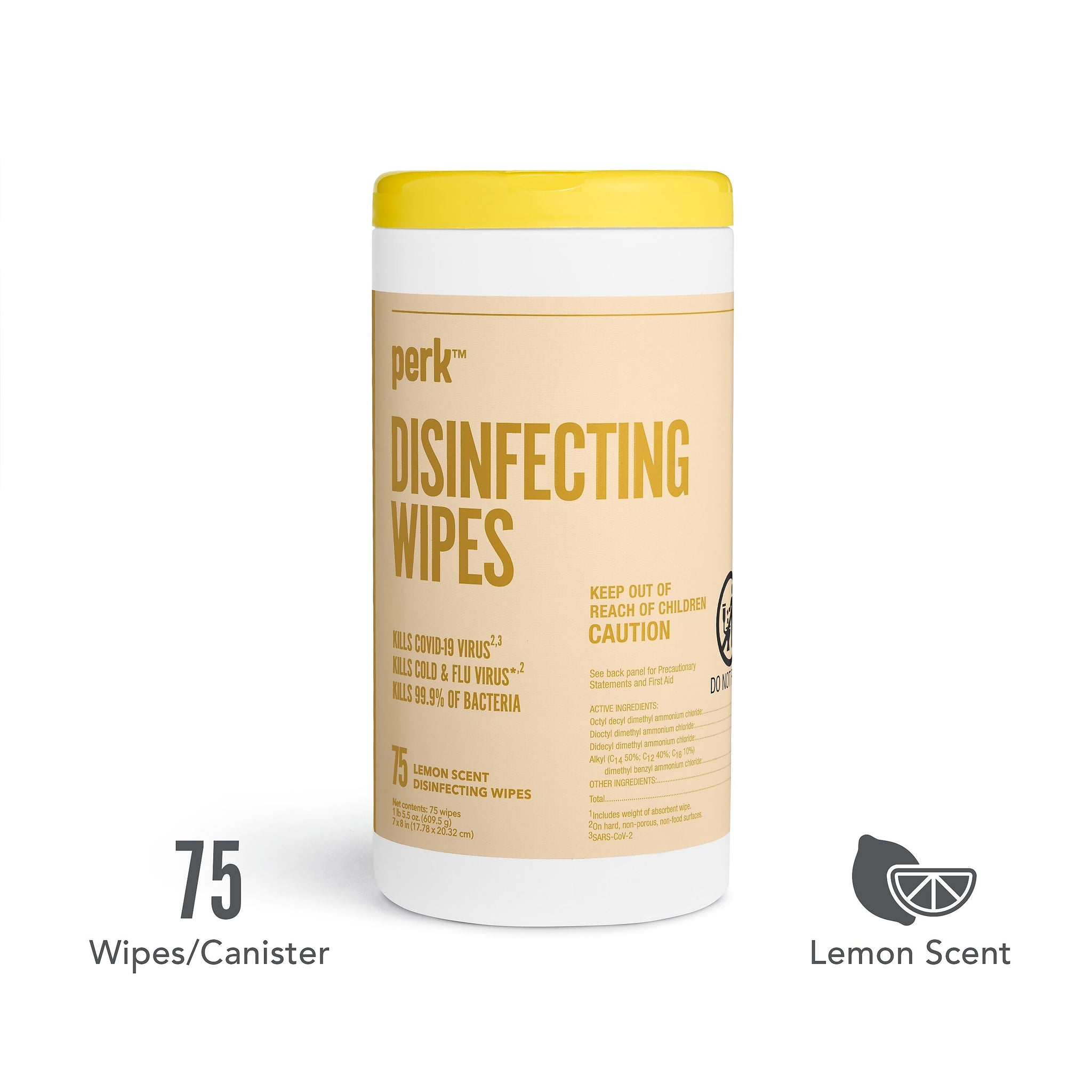 Perk™ Disinfecting Wipes, Lemon, 75 Wipes/Pack