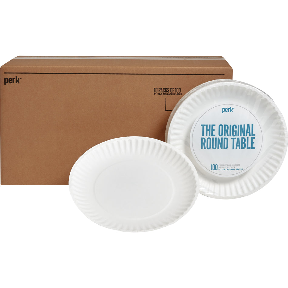 Perk™ Economy Paper Plates, 9", White, 1000/Carton