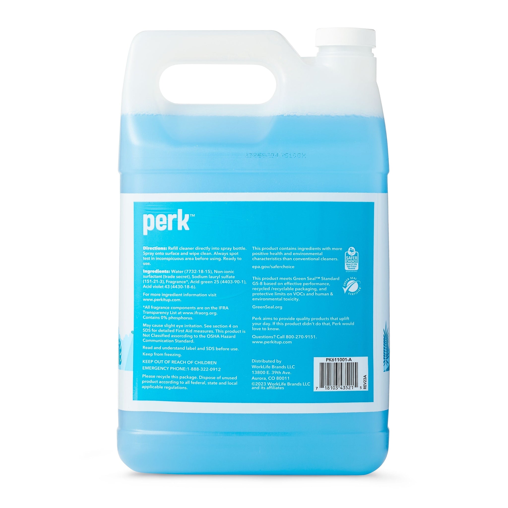 Perk Glass Cleaner Refill, Ready To Use, 1 Gallon
