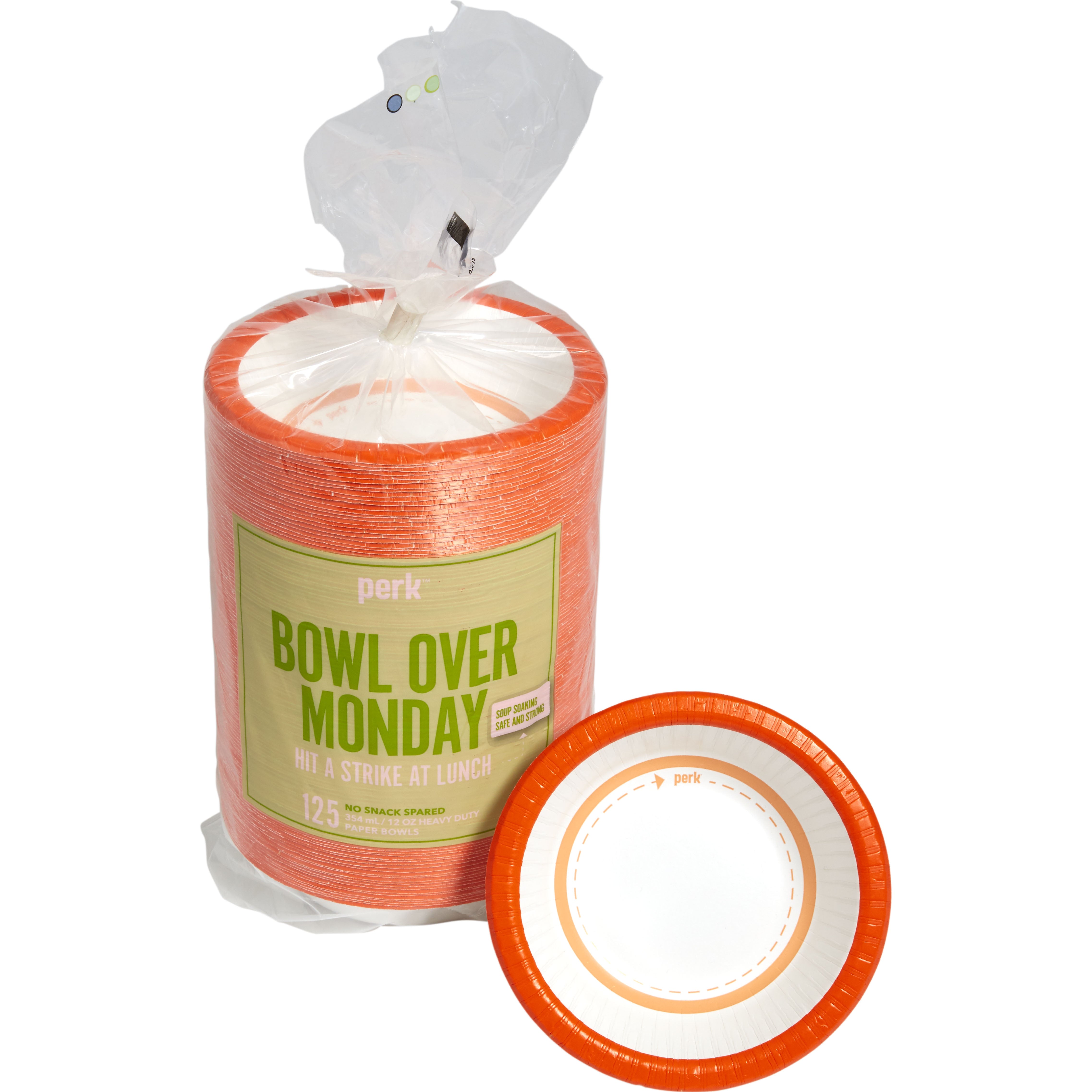 Perk™ Heavy-Weight Paper Bowl, 12 oz., White/Orange, 125/Pack