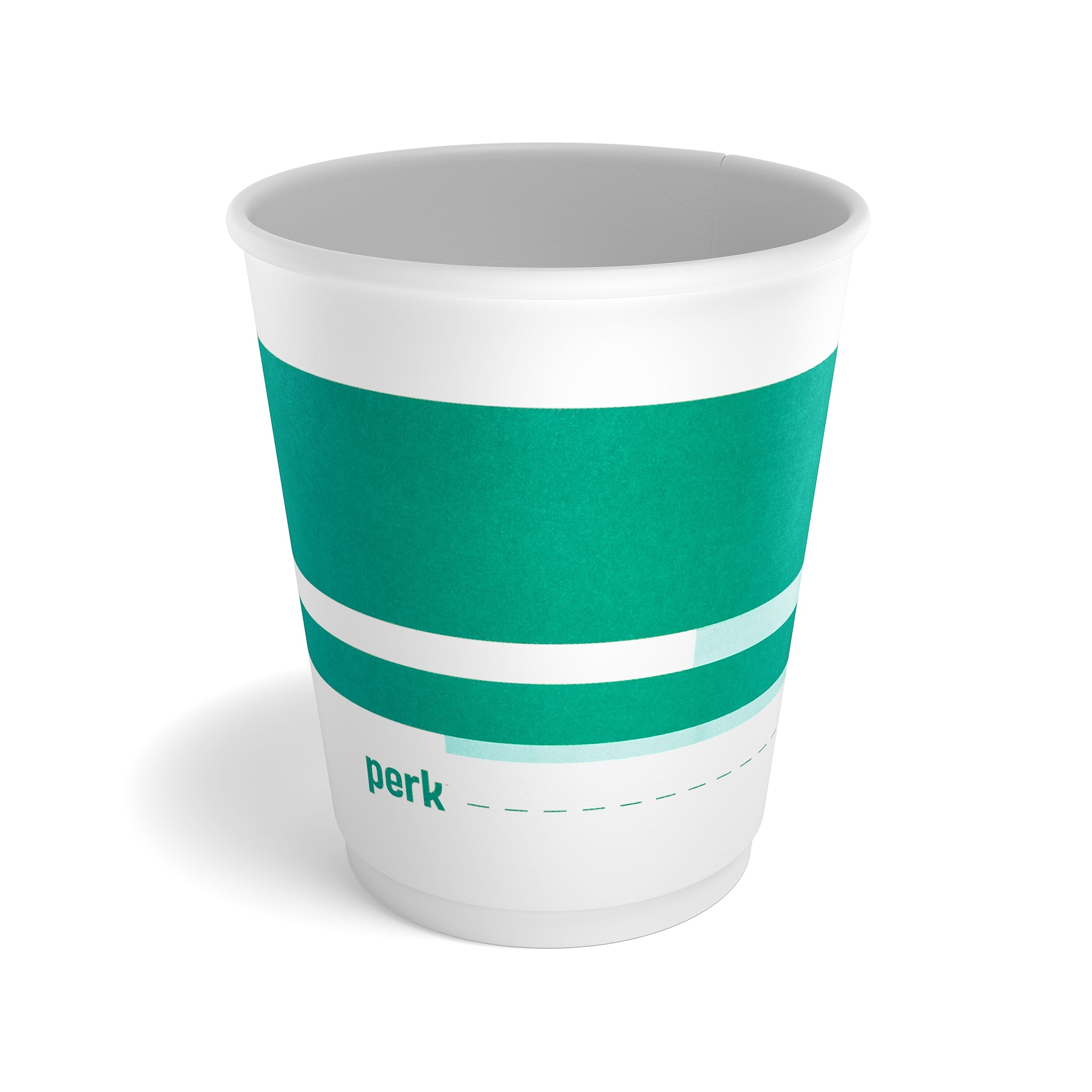 Perk™ Insulated Double Wall Paper Hot Cup, 10 oz., White/Teal, 40/Pack
