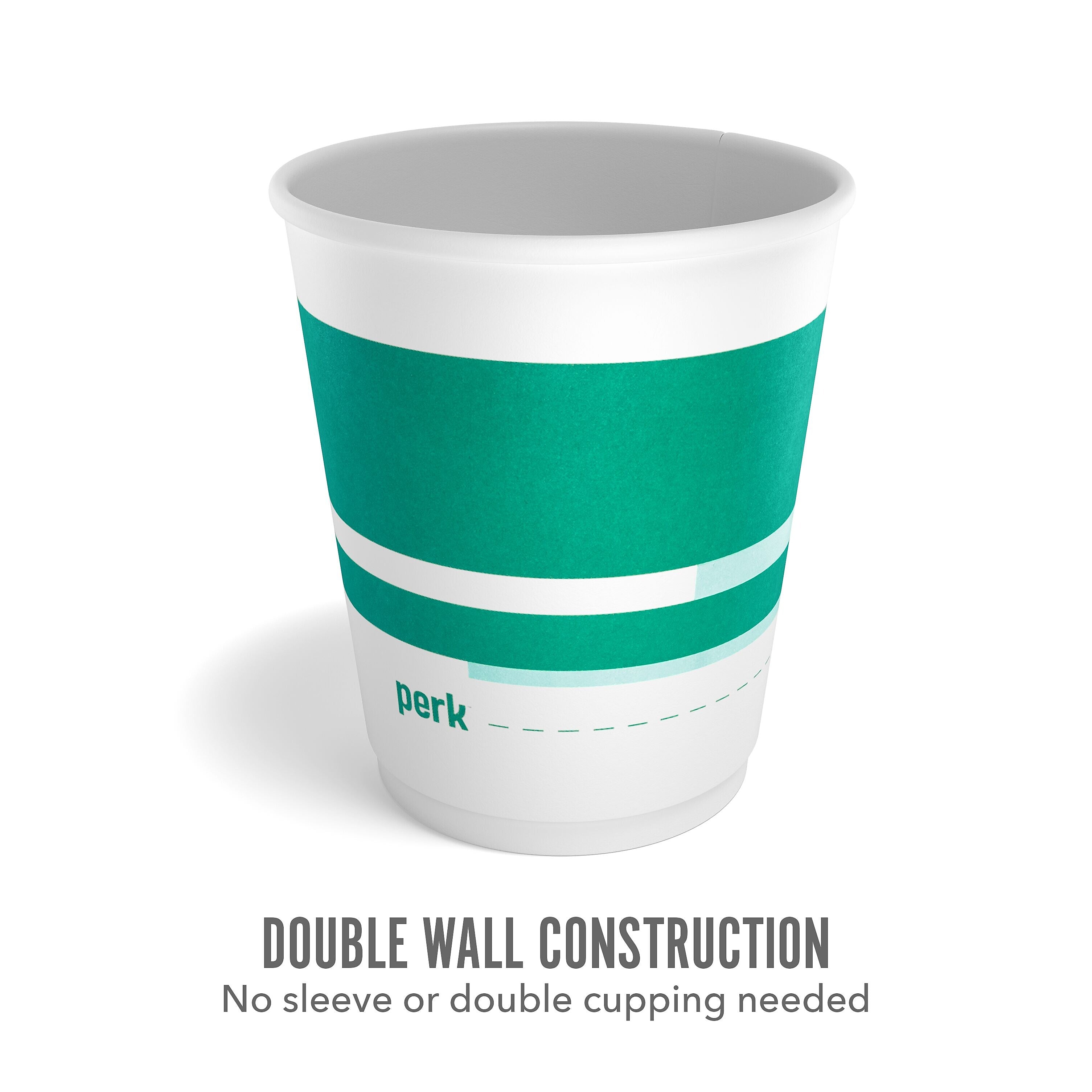 Perk™ Insulated Double Wall Paper Hot Cup, 10 oz., White/Teal, 40/Pack