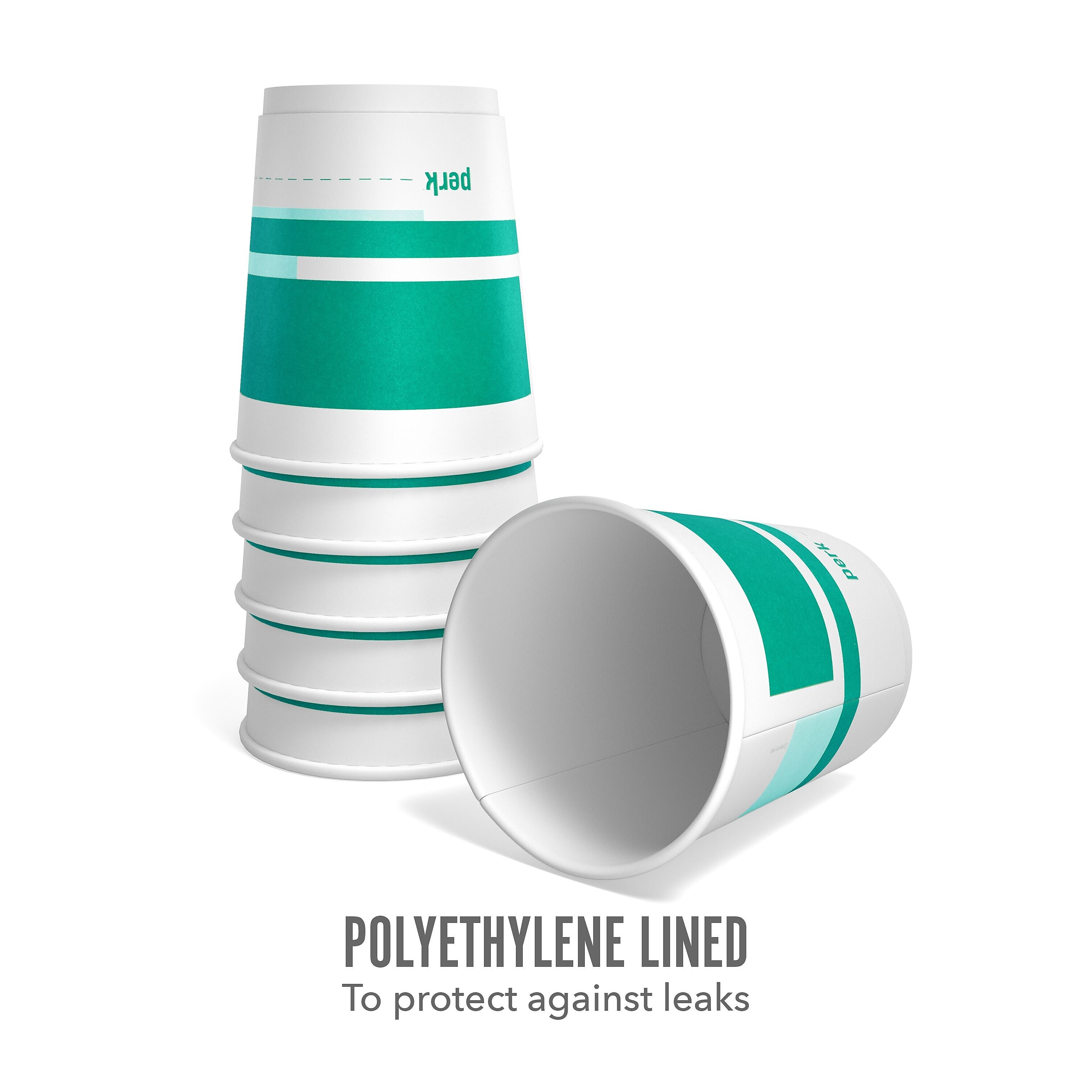 Perk™ Insulated Double Wall Paper Hot Cup, 10 oz., White/Teal, 480/Carton