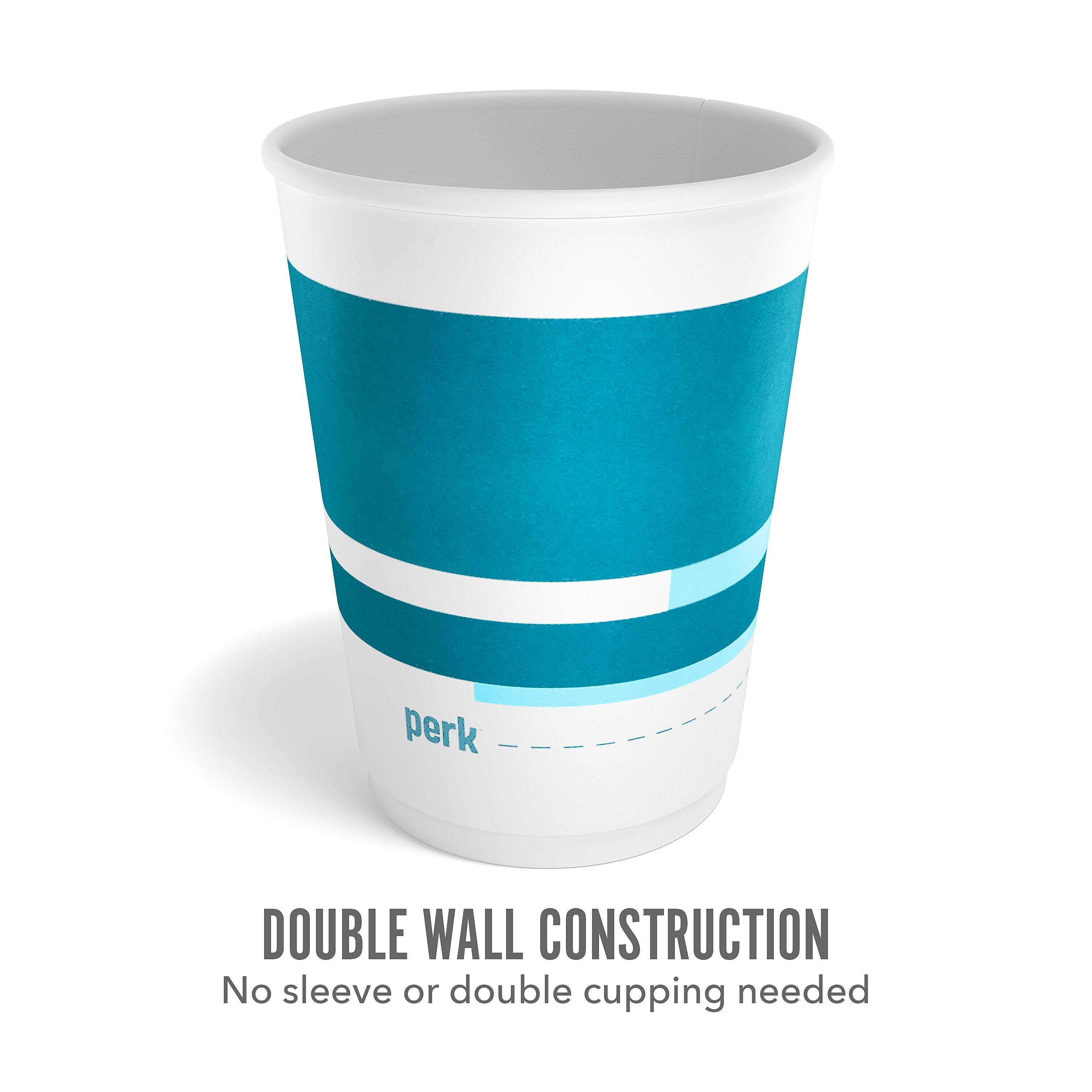 Perk™ Insulated Double Wall Paper Hot Cup, 12 oz., White/Blue, 40/Pack