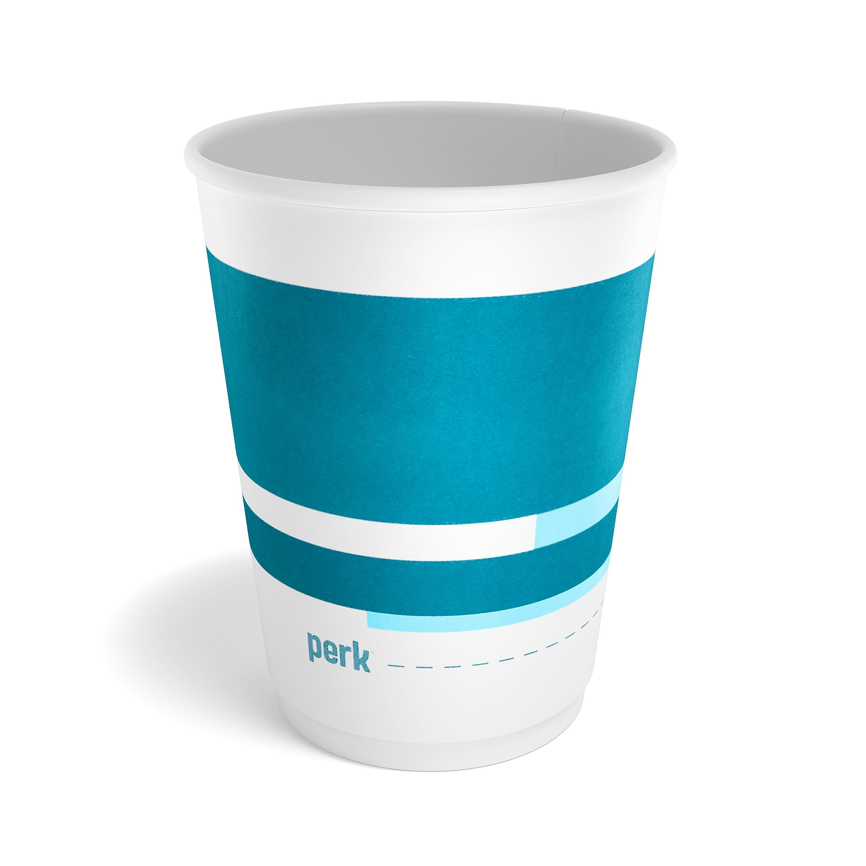Perk™ Insulated Double Wall Paper Hot Cup, 12 oz., White/Blue, 480/Carton