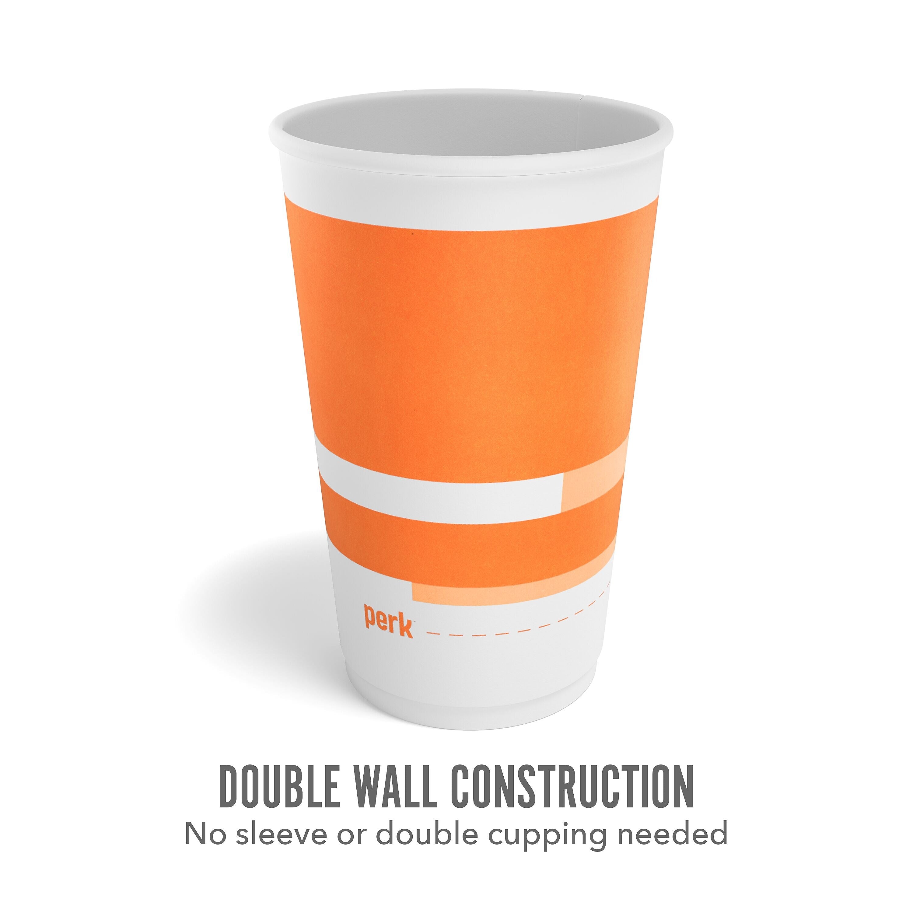 Perk™ Insulated Double Wall Paper Hot Cup, 16 oz., White/Orange, 30/Pack