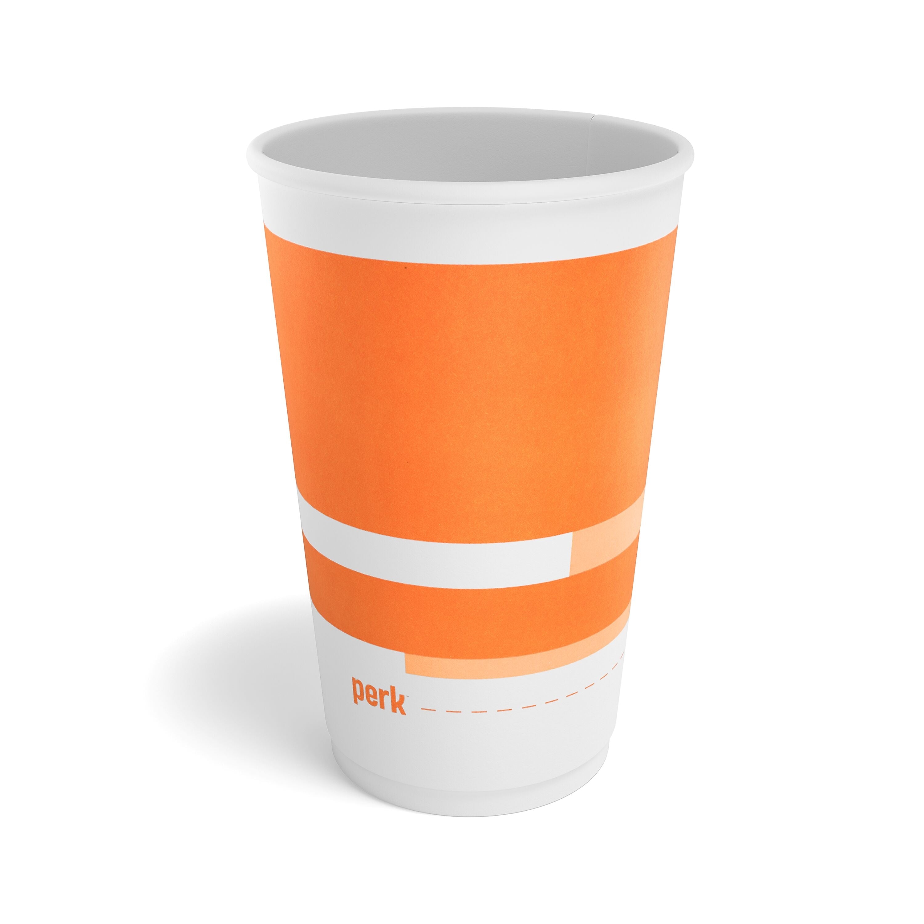 Perk™ Insulated Double Wall Paper Hot Cup, 16 oz., White/Orange, 360/Carton