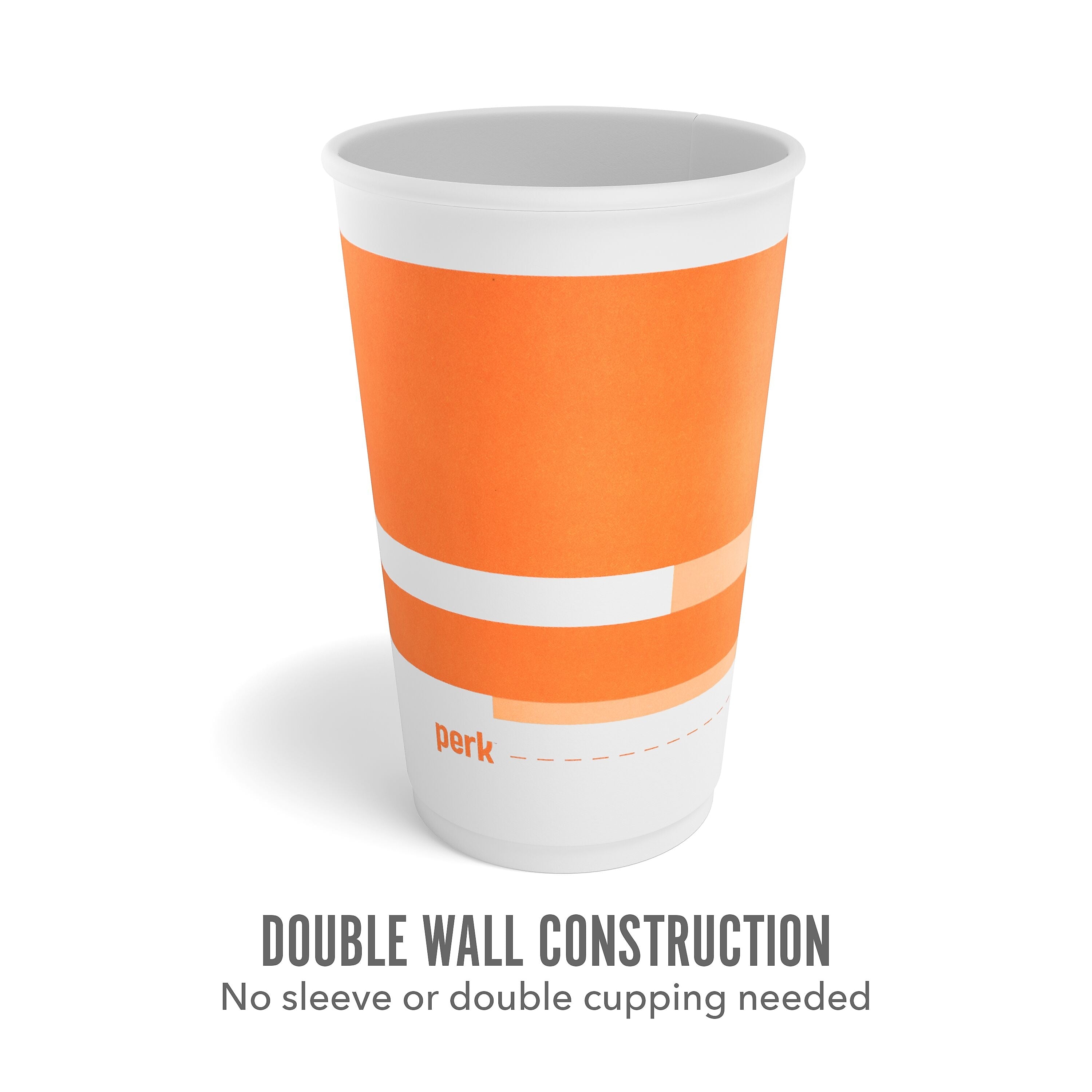 Perk™ Insulated Double Wall Paper Hot Cup, 16 oz., White/Orange, 360/Carton