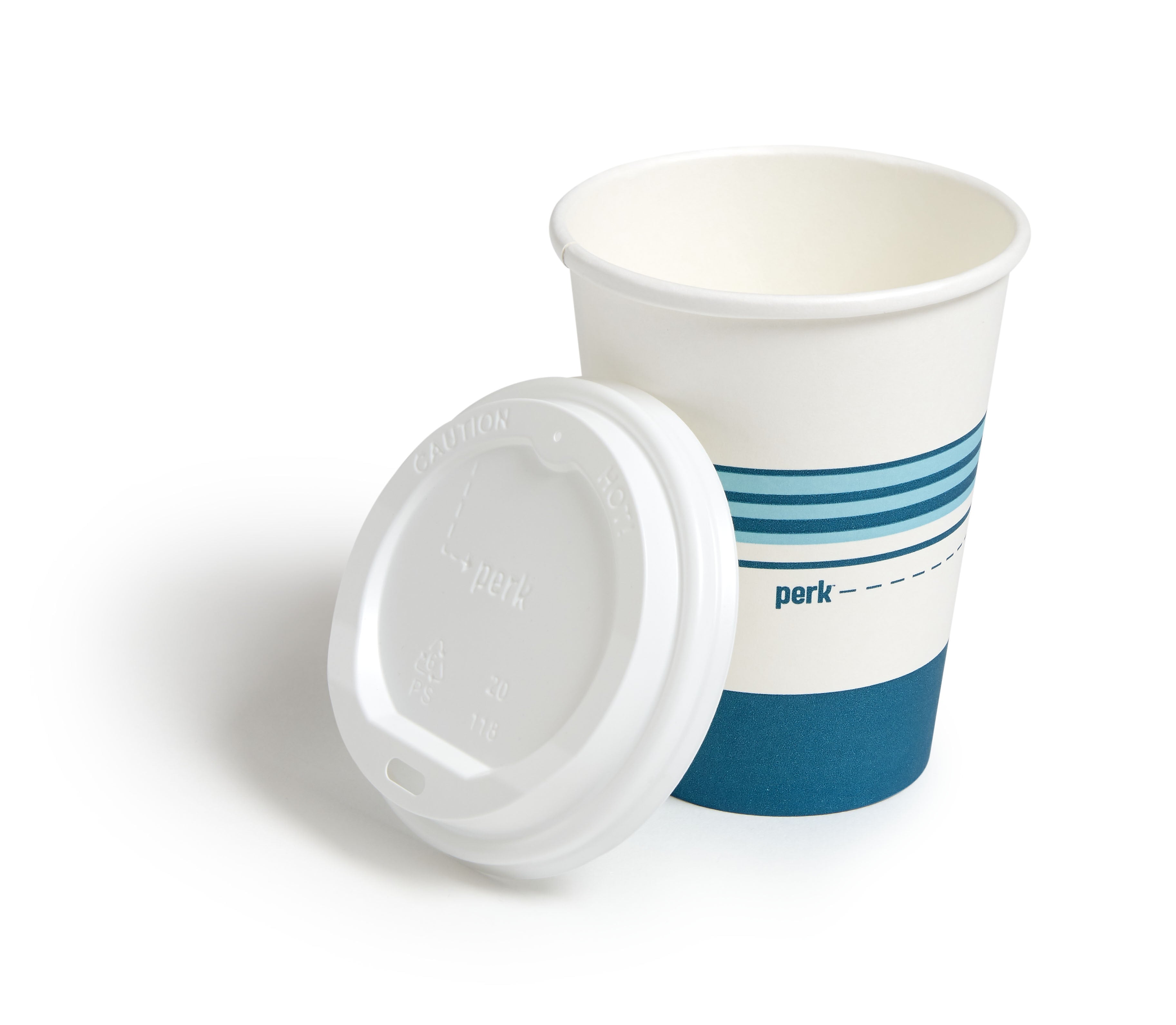 Perk™ Paper Cup & Lid Combo, 12 Oz., White/Blue, 500/Carton